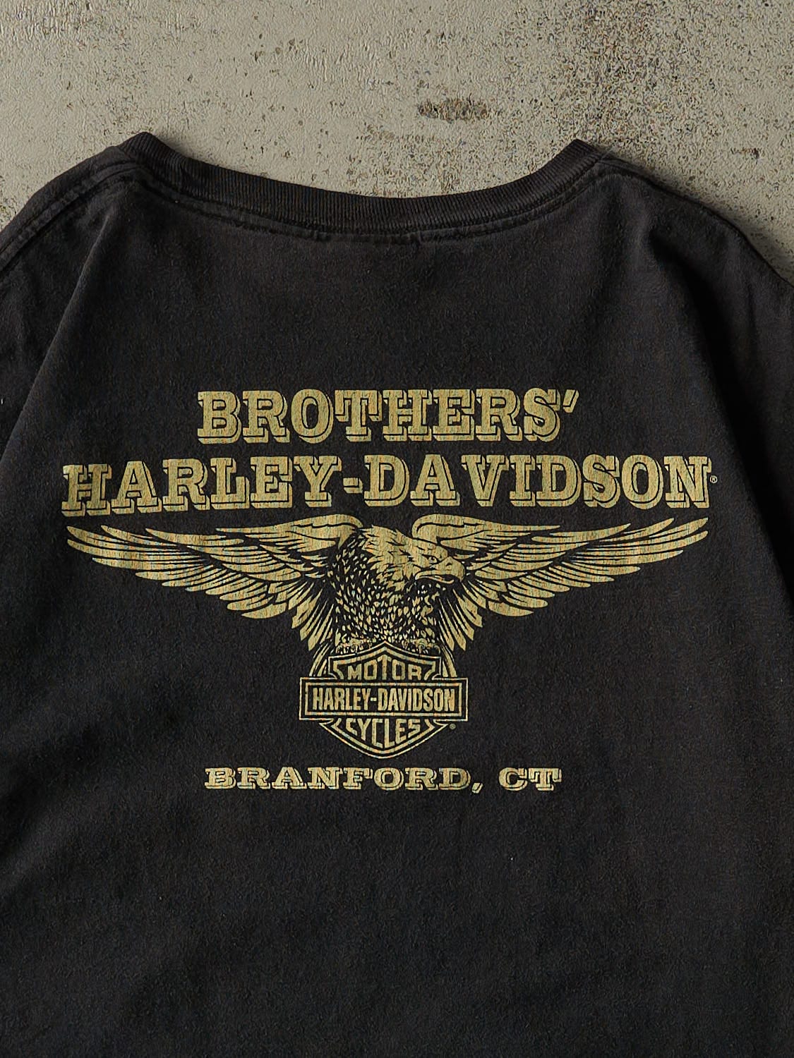 Vintage 12' Faded Black Harley Davidson Branford CT Tee (L/XL)