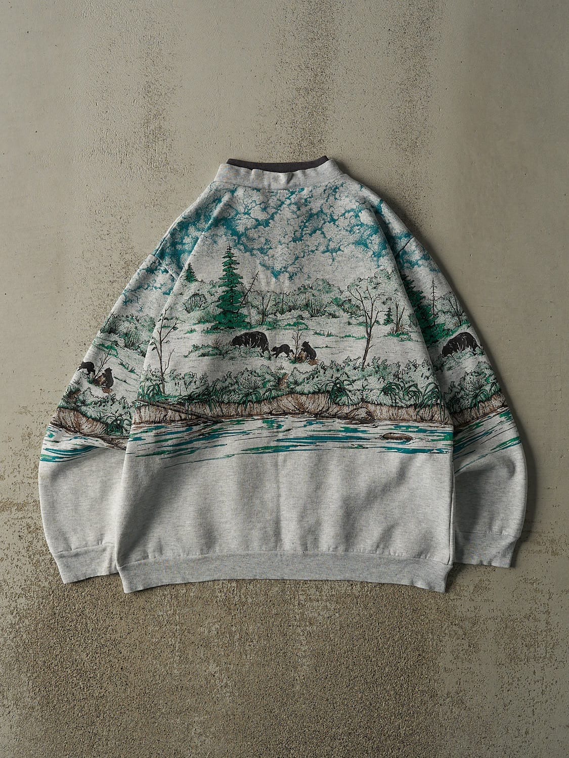 Vintage 90s Grey Bear AOP Quarter Button Sweater (M/L)