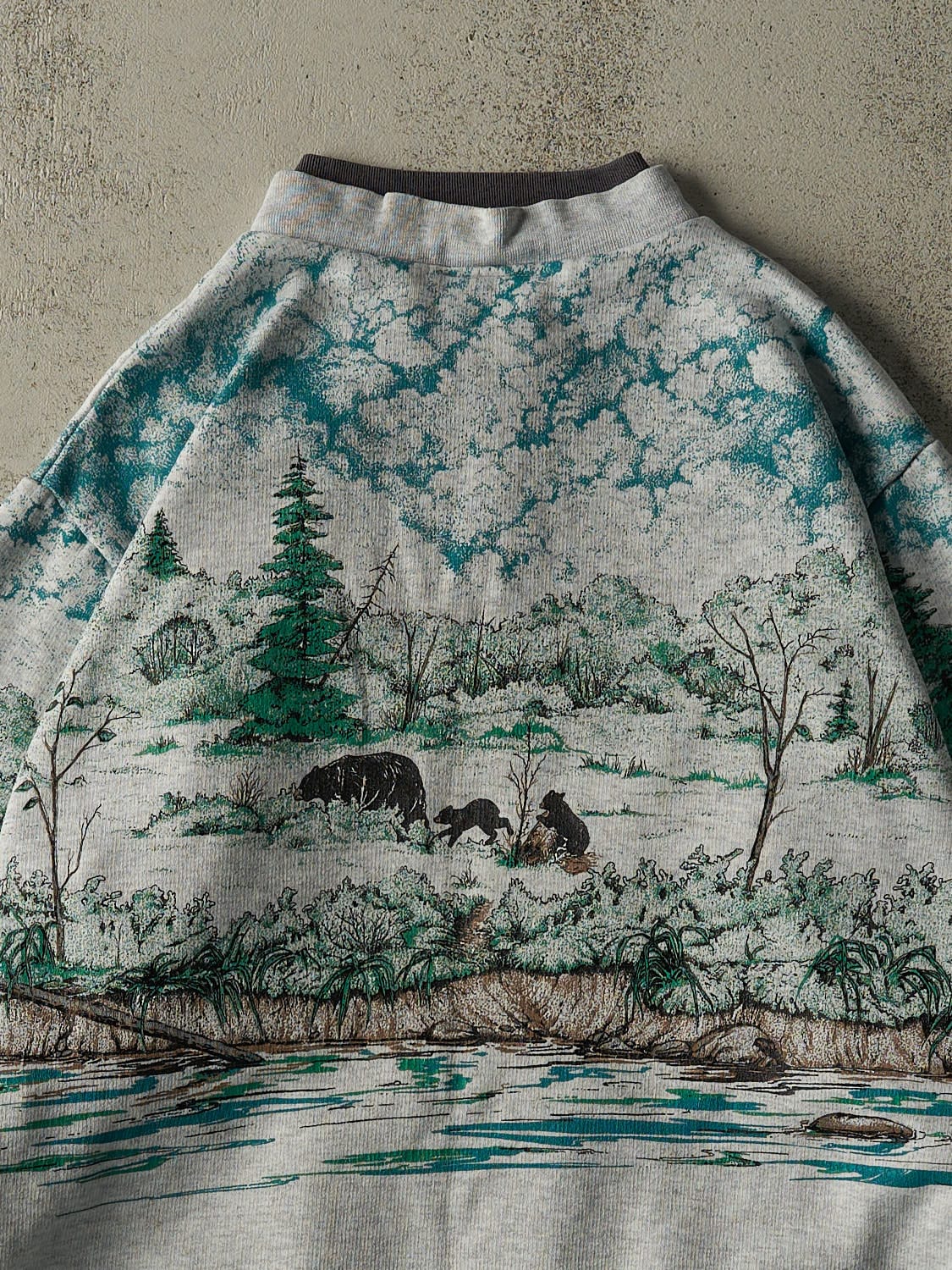 Vintage 90s Grey Bear AOP Quarter Button Sweater (M/L)