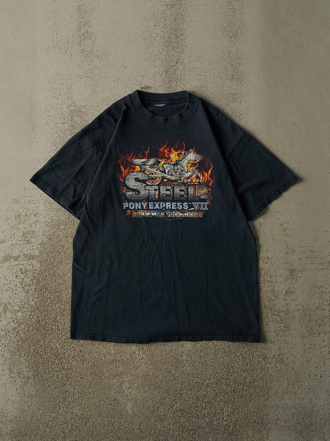 Vintage 04' Faded Black Steel Pony Express Bike Rally Tee (M/L)