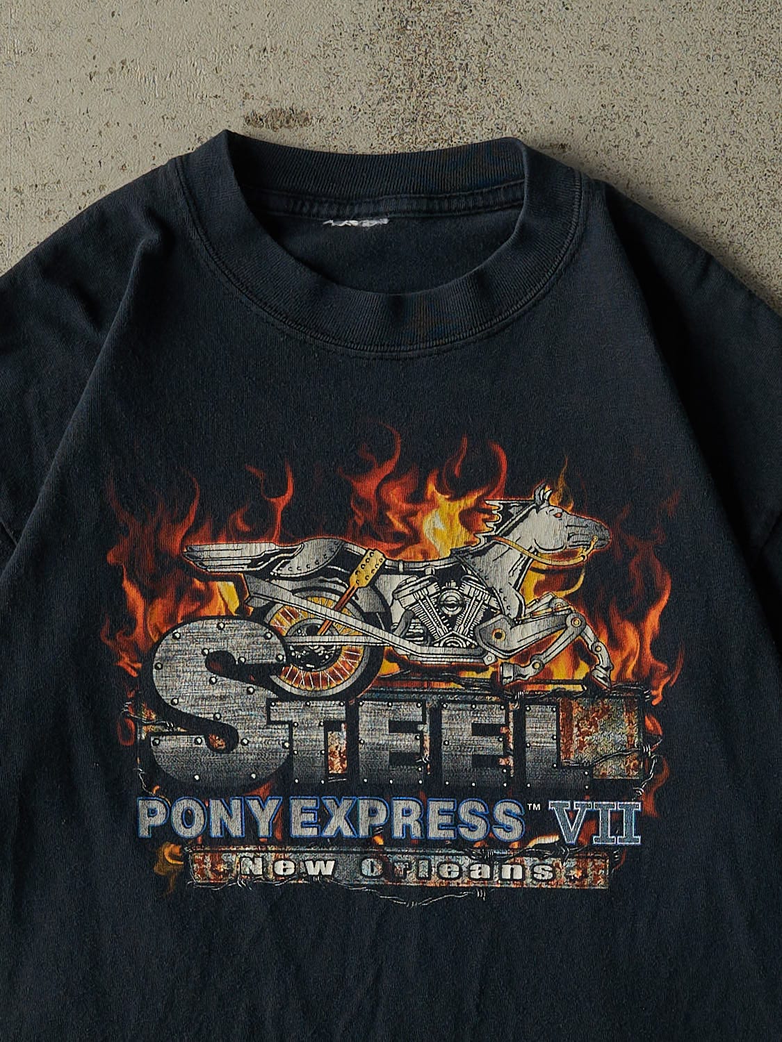 Vintage 04' Faded Black Steel Pony Express Bike Rally Tee (M/L)