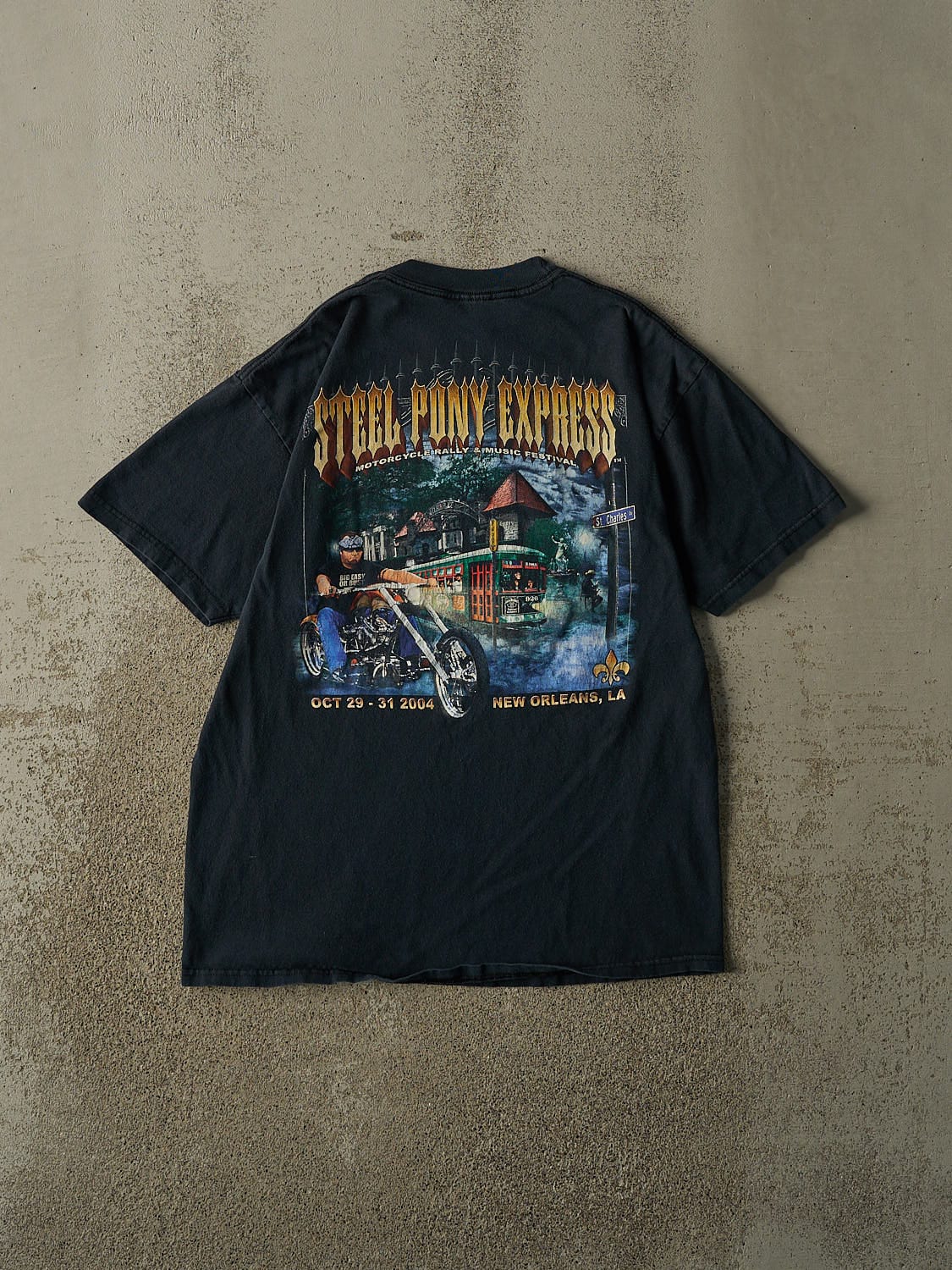 Vintage 04' Faded Black Steel Pony Express Bike Rally Tee (M/L)