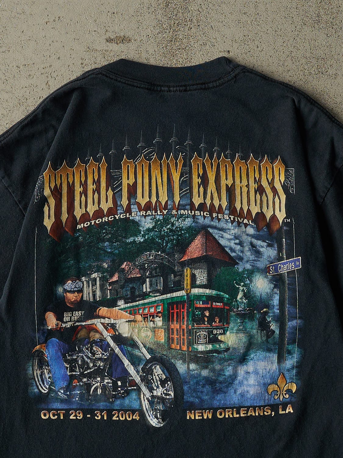 Vintage 04' Faded Black Steel Pony Express Bike Rally Tee (M/L)