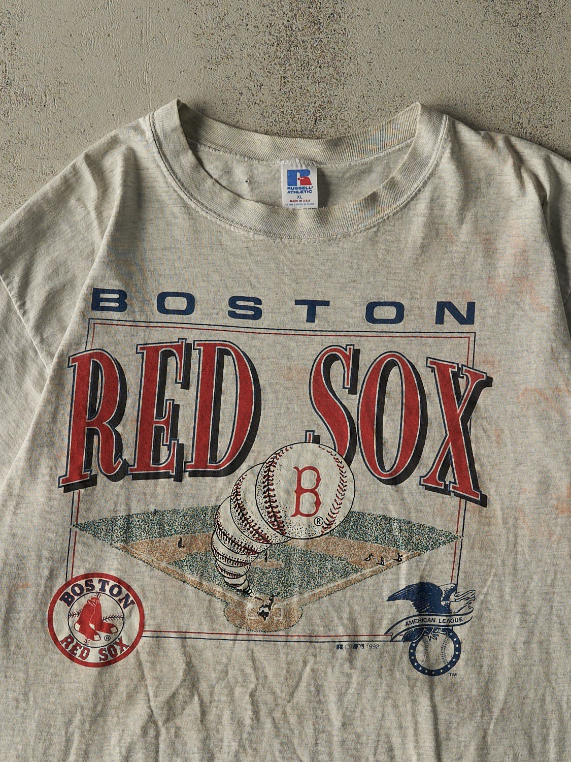 Vintage 92' Heather Grey Russell Athletic Boston Red Sox Tee (L/XL)