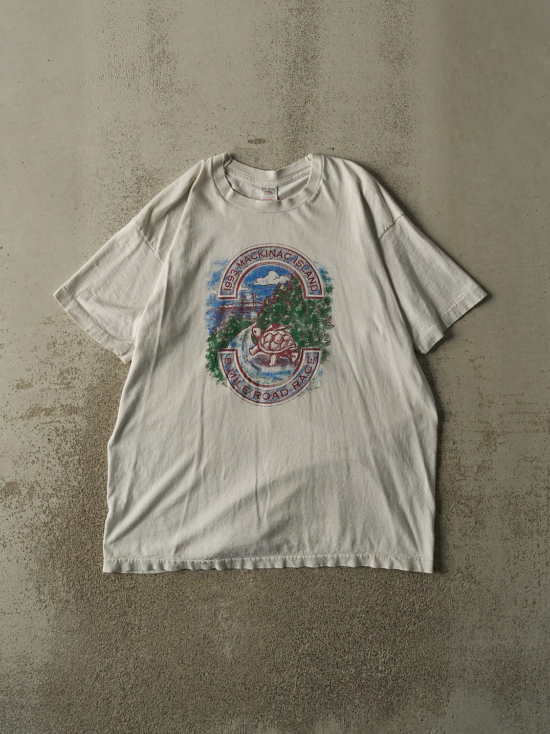 Vintage 90s Beige Mackinac Island 8 Mile Road Race Single Stitch Tee (XL)