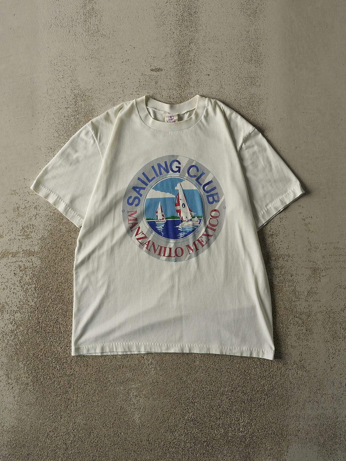 Vintage 80s White Manzanillo Mexico Sailing Club Single Stitch Tee (M)