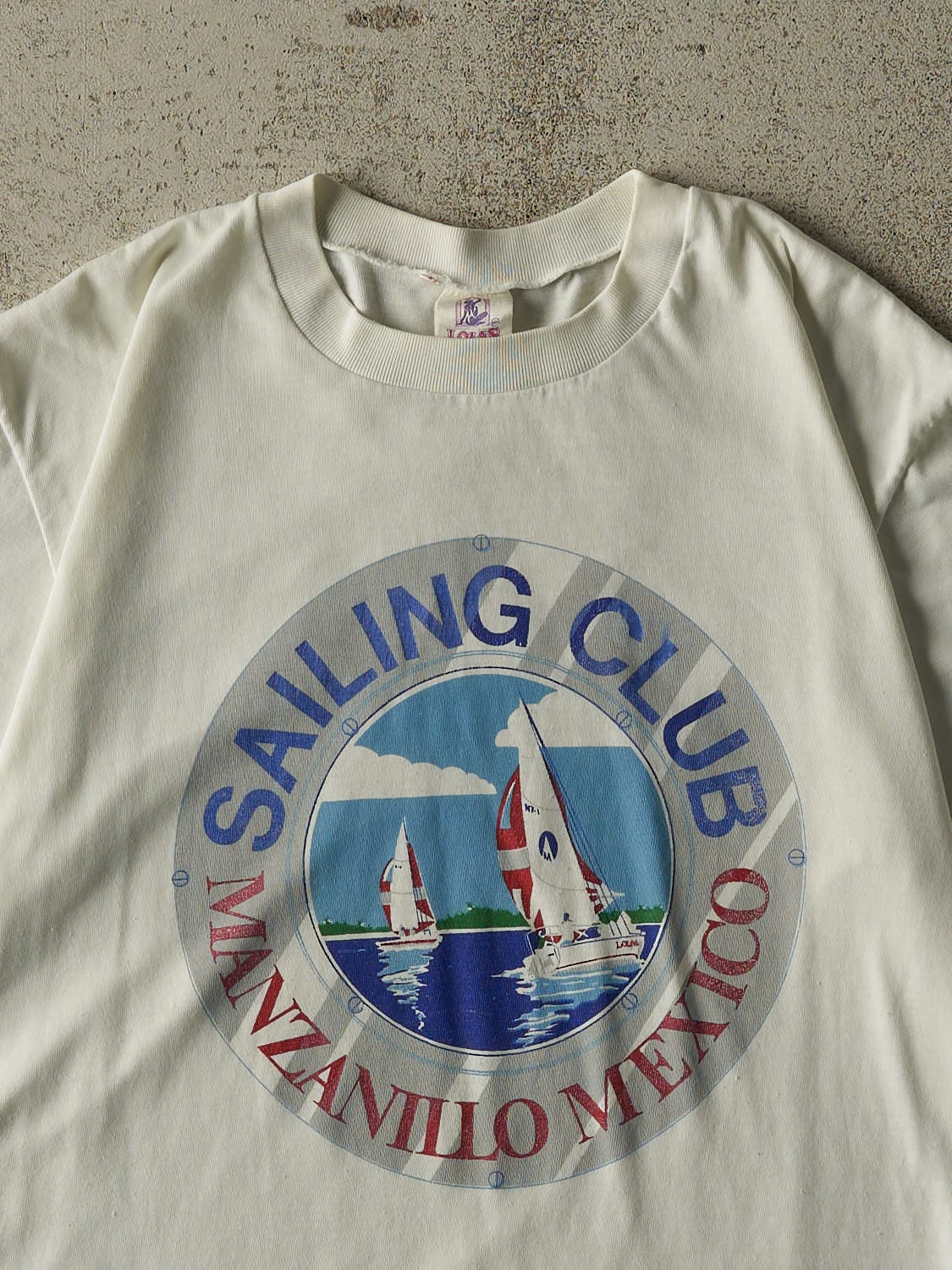 Vintage 80s White Manzanillo Mexico Sailing Club Single Stitch Tee (M)