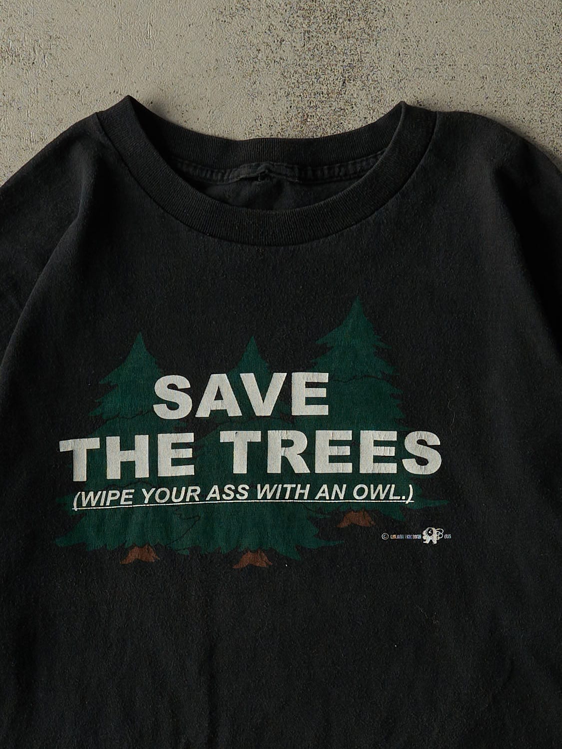 Vintage 90s Black Save The Trees Slogan Tee (XL)