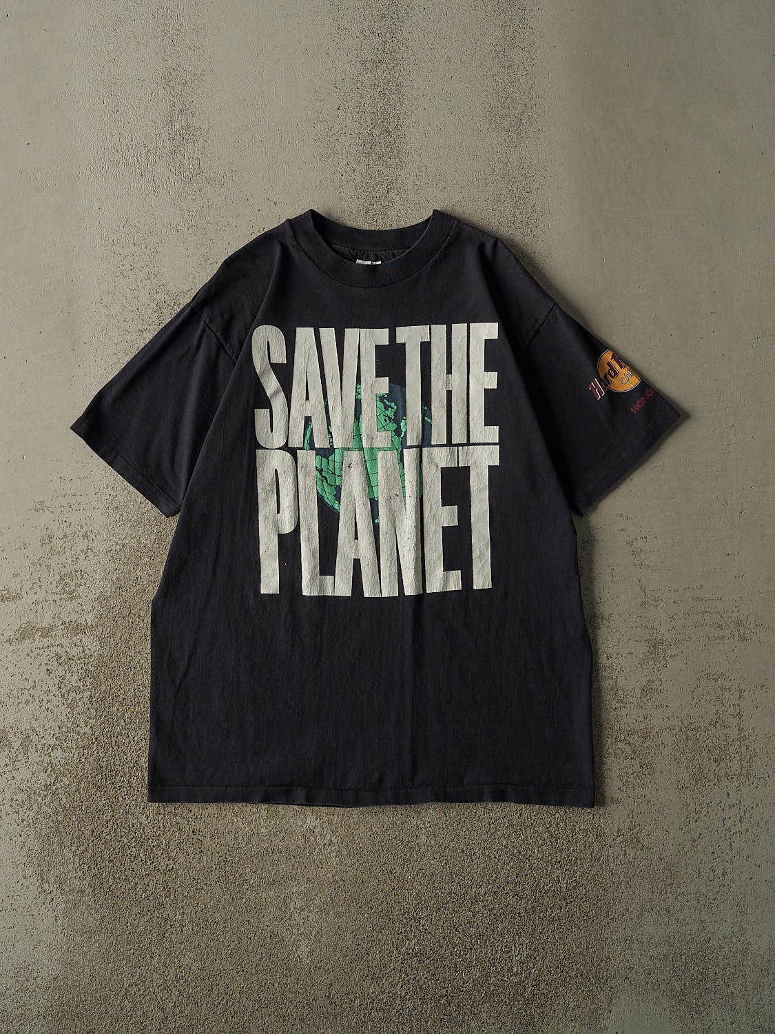Vintage 90s Faded Black Hard Rock Cafe Save The Planet Tee (L/XL)