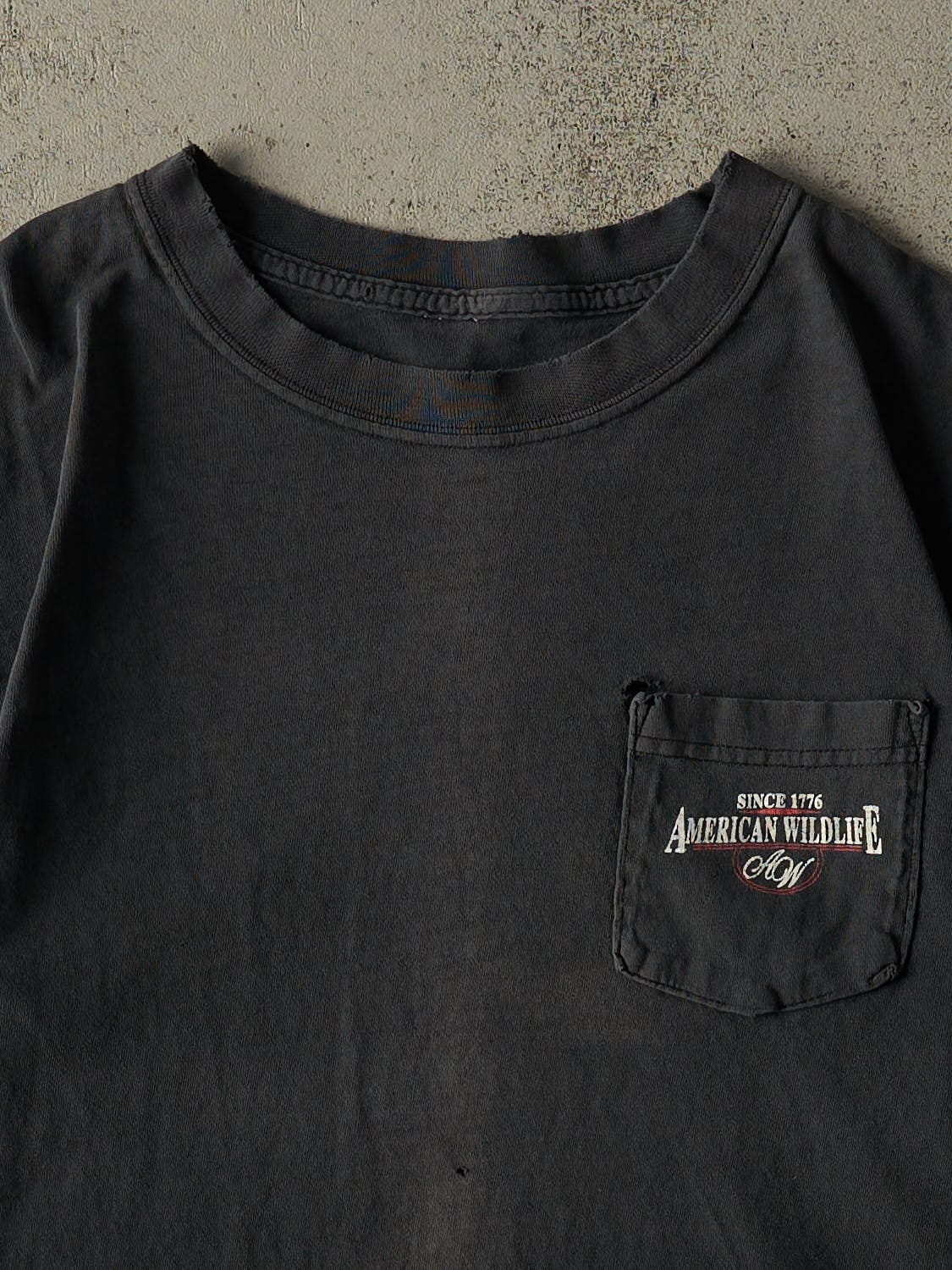 Vintage 90s Faded Black American Wildlife Pocket Tee (L/XL)