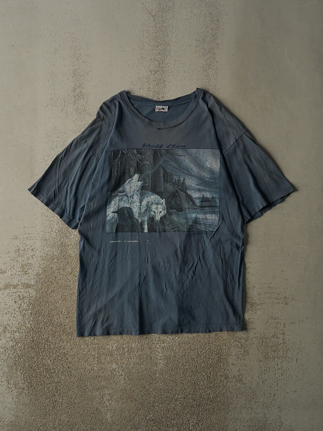 Vintage 90s Slate Blue Banff Wolf Clan Tee (XL/XXL)