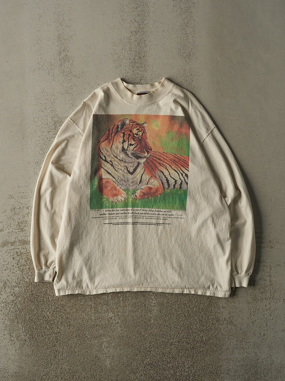 Vintage 90s Beige Save The Tigers Long Sleeve (L/XL)