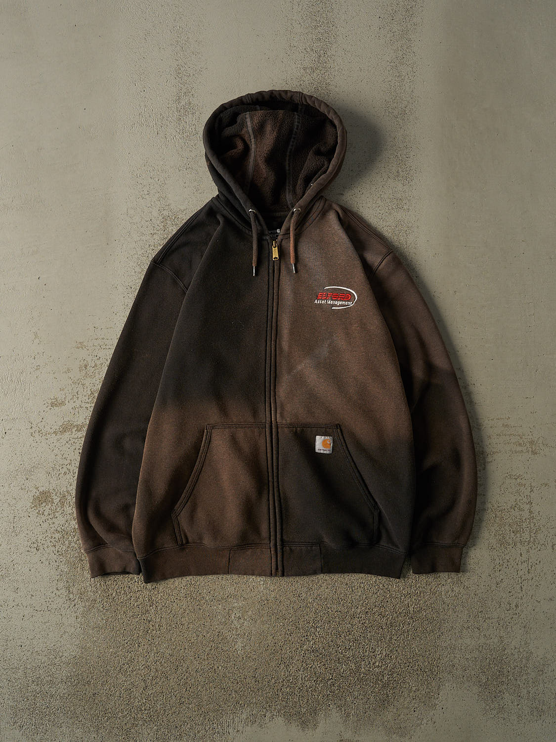 Vintage Y2K Sun Faded Black Carhartt Embroidered Zip Up Hoodie (XL)