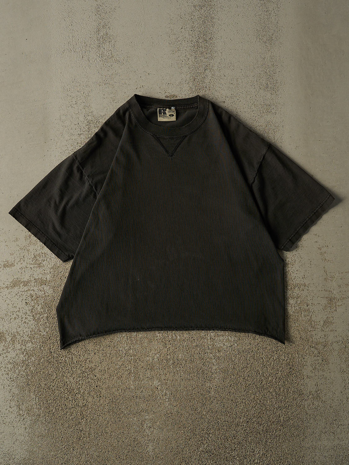 Vintage 90s Sun Faded Black Russell Athletic Blank Cropped Tee (S/M)