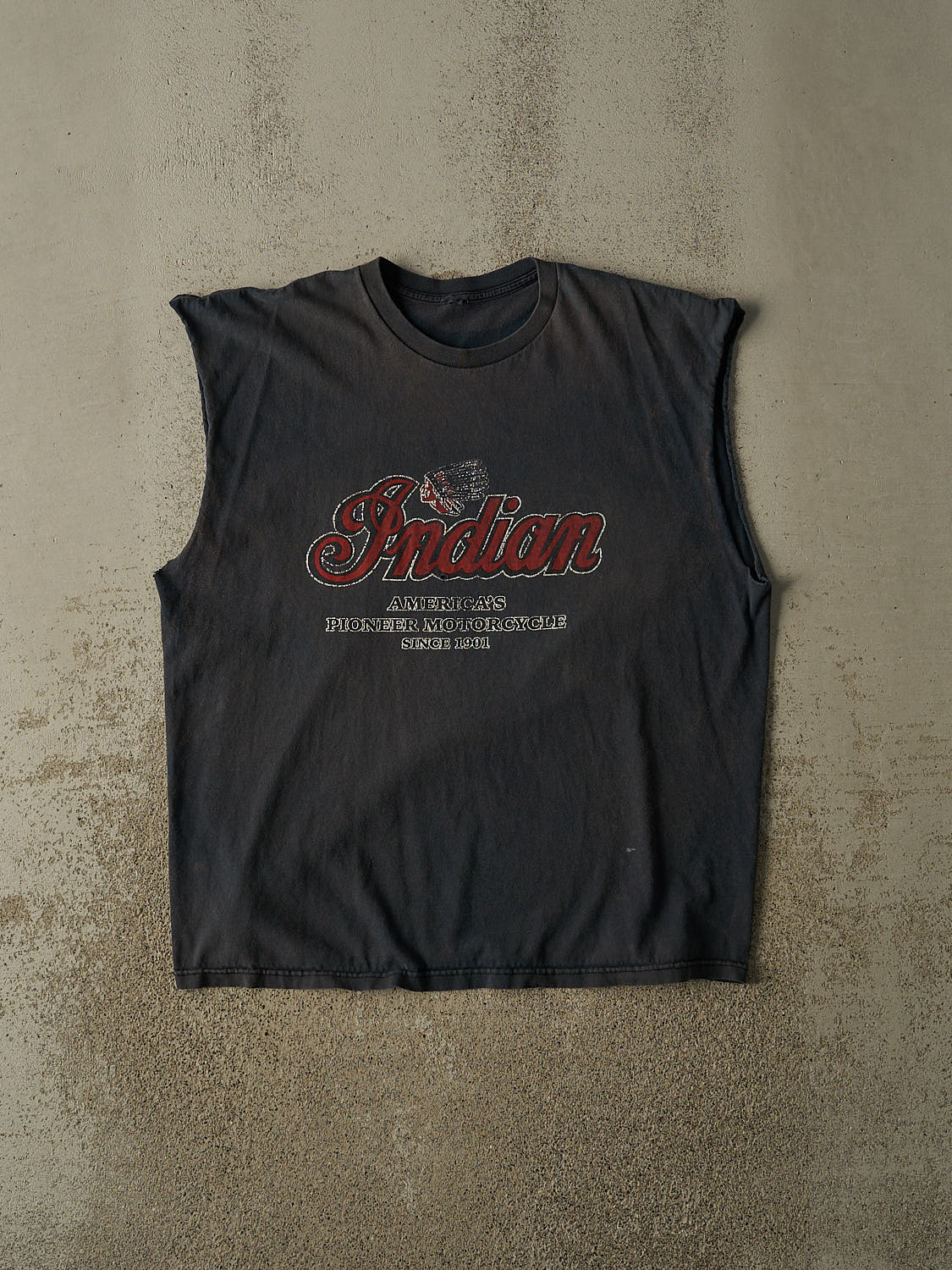 Vintage 90s Sun Faded Black Indian Motorcycles Cut Off Tee (L)