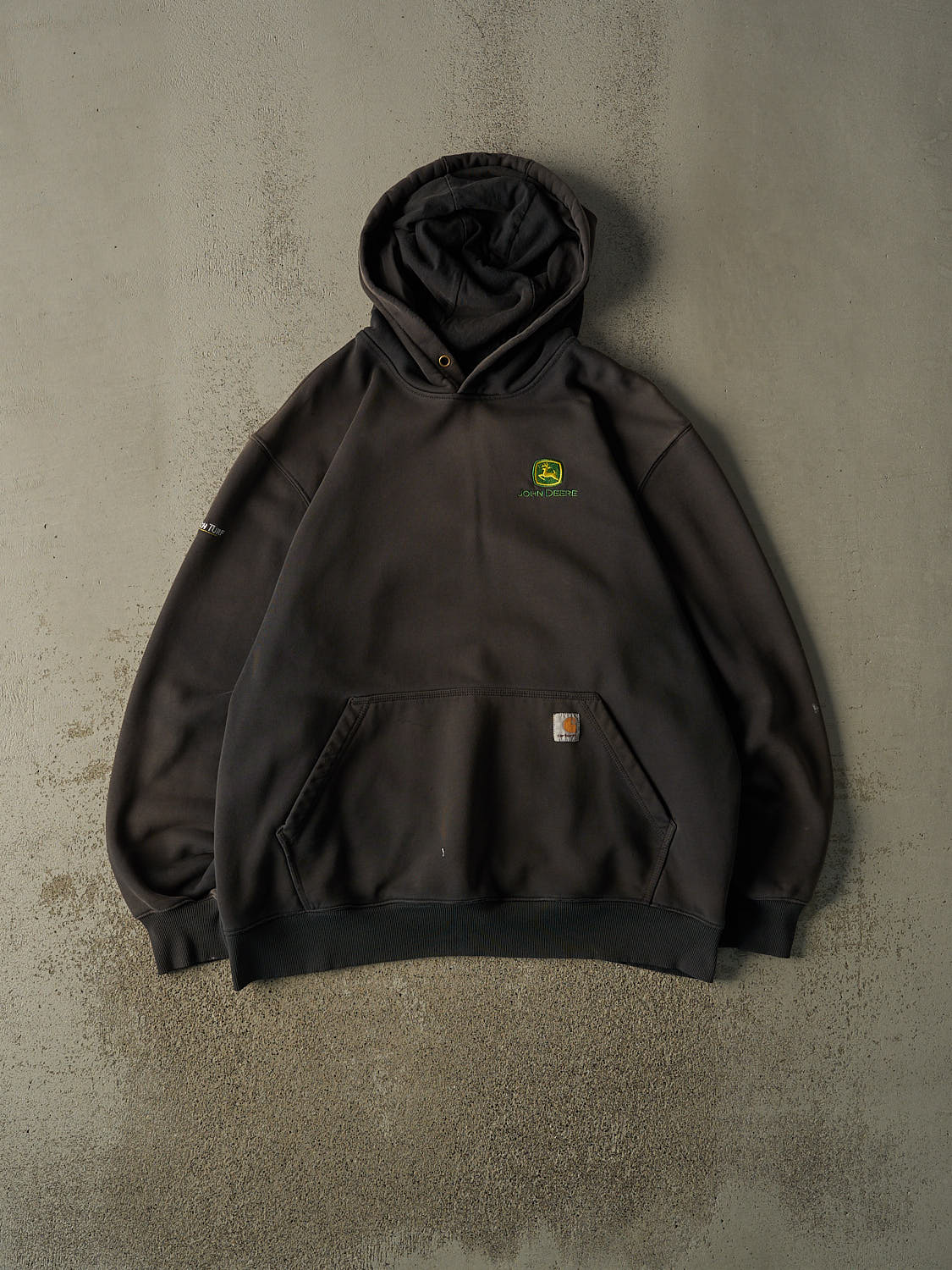 Vintage Y2K Sun Faded Black Carhartt x John Deere Embroidered Hoodie (XL/XXL)