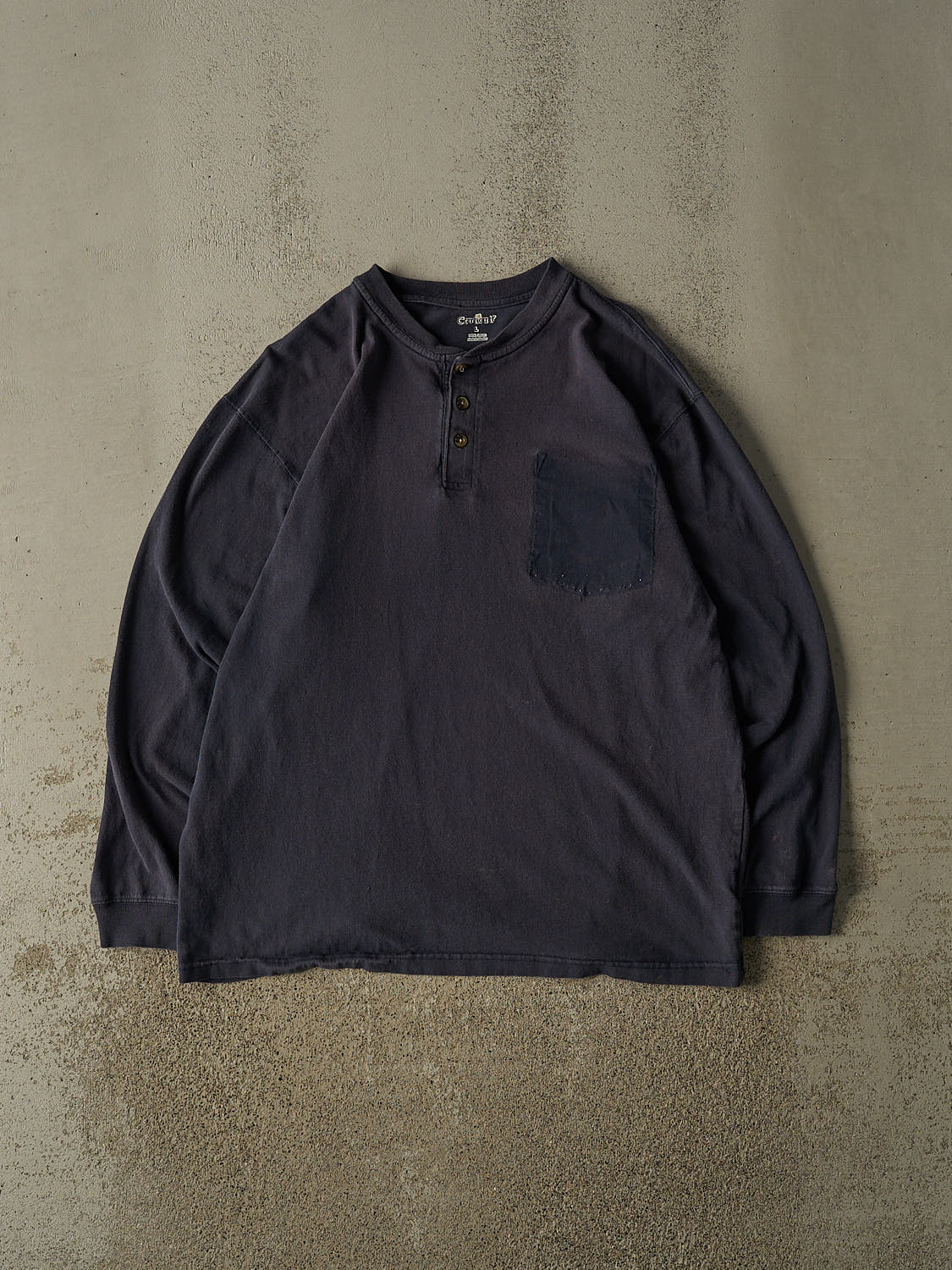 Vintage Y2K Sun Faded Navy Carhartt Quarter Button Ghost Pocket Long Sleeve (XL)