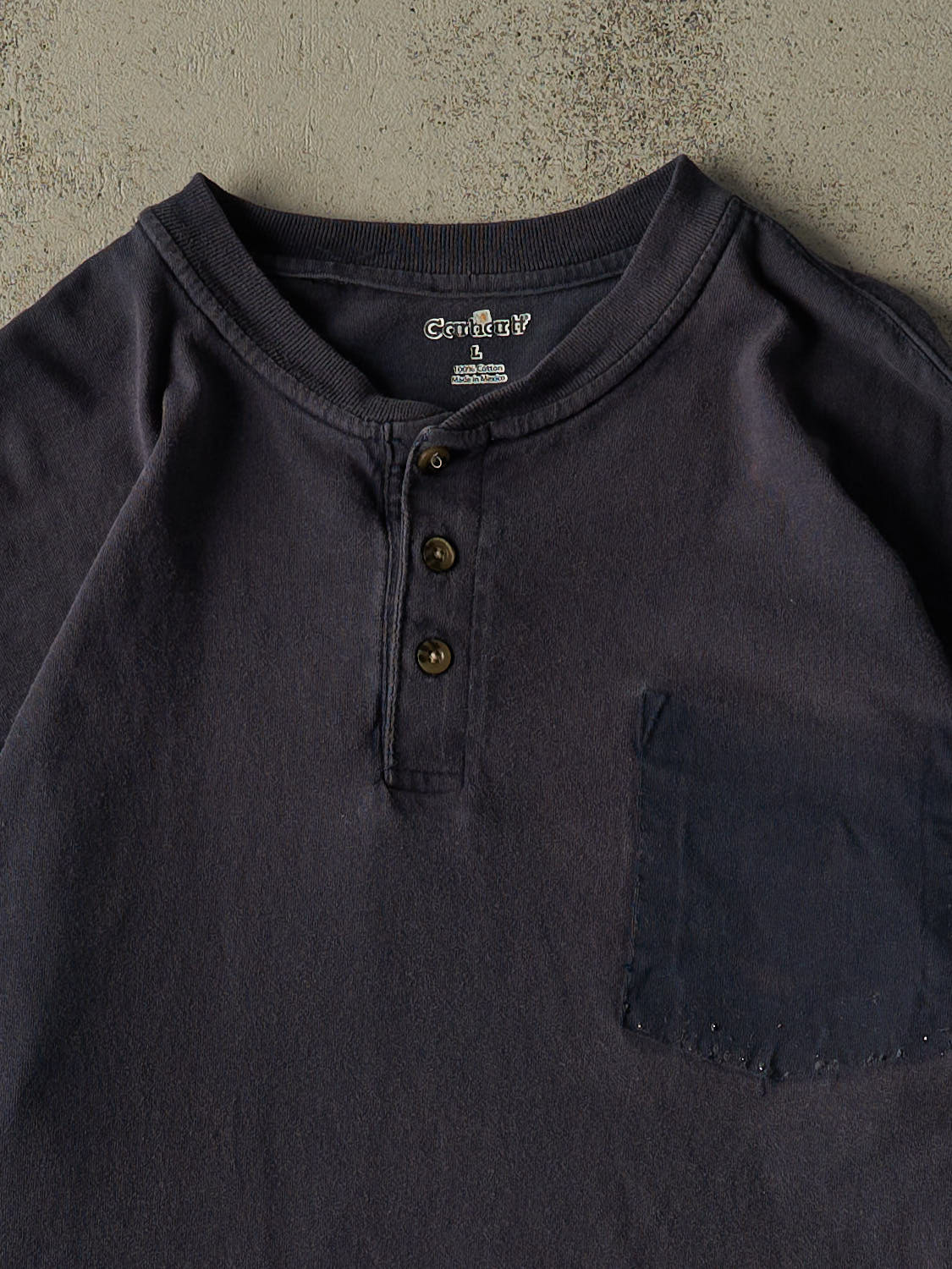 Vintage Y2K Sun Faded Navy Carhartt Quarter Button Ghost Pocket Long Sleeve (XL)