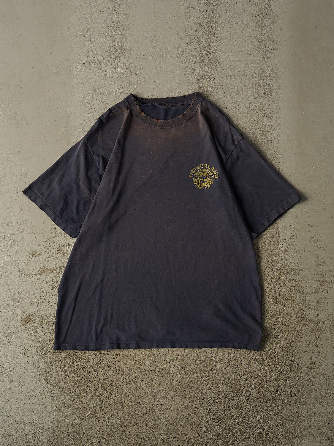 Vintage 90s Sun Faded Navy Timberland Logo Tee (L/XL)