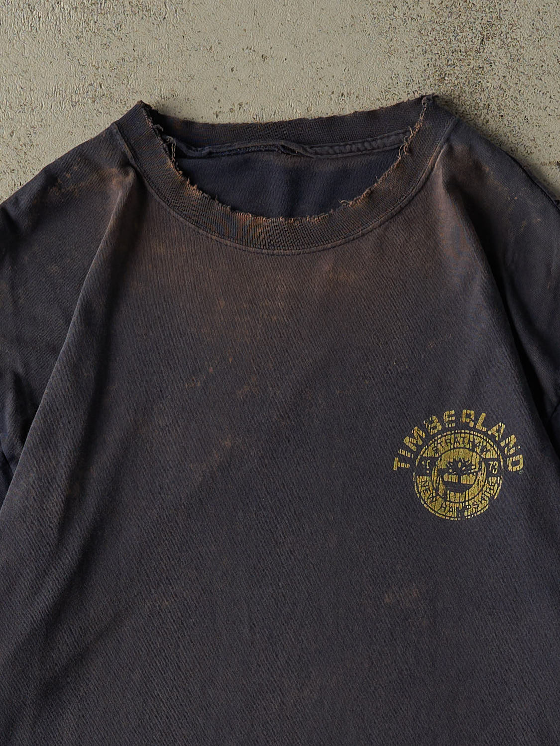 Vintage 90s Sun Faded Navy Timberland Logo Tee (L/XL)