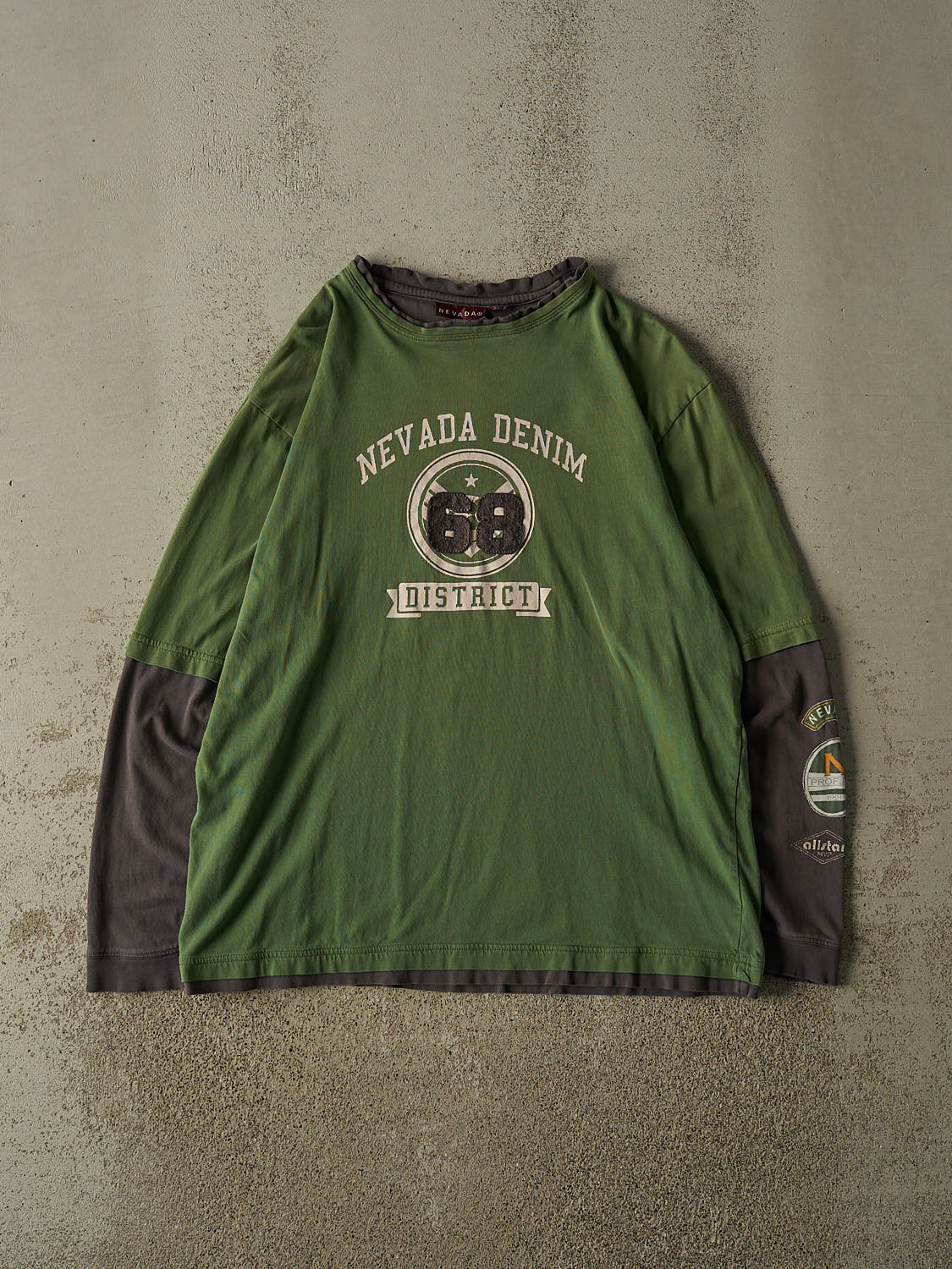 Vintage 90s Sun Faded Green Nevada Denim Double Sleeve Long Sleeve (L)