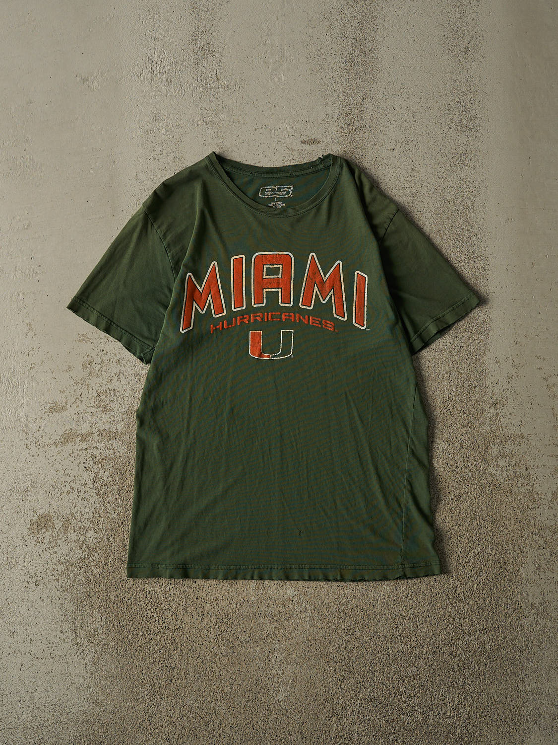 Vintage Y2K Sun Faded Green University of Miami Hurricanes Tee (S/M)
