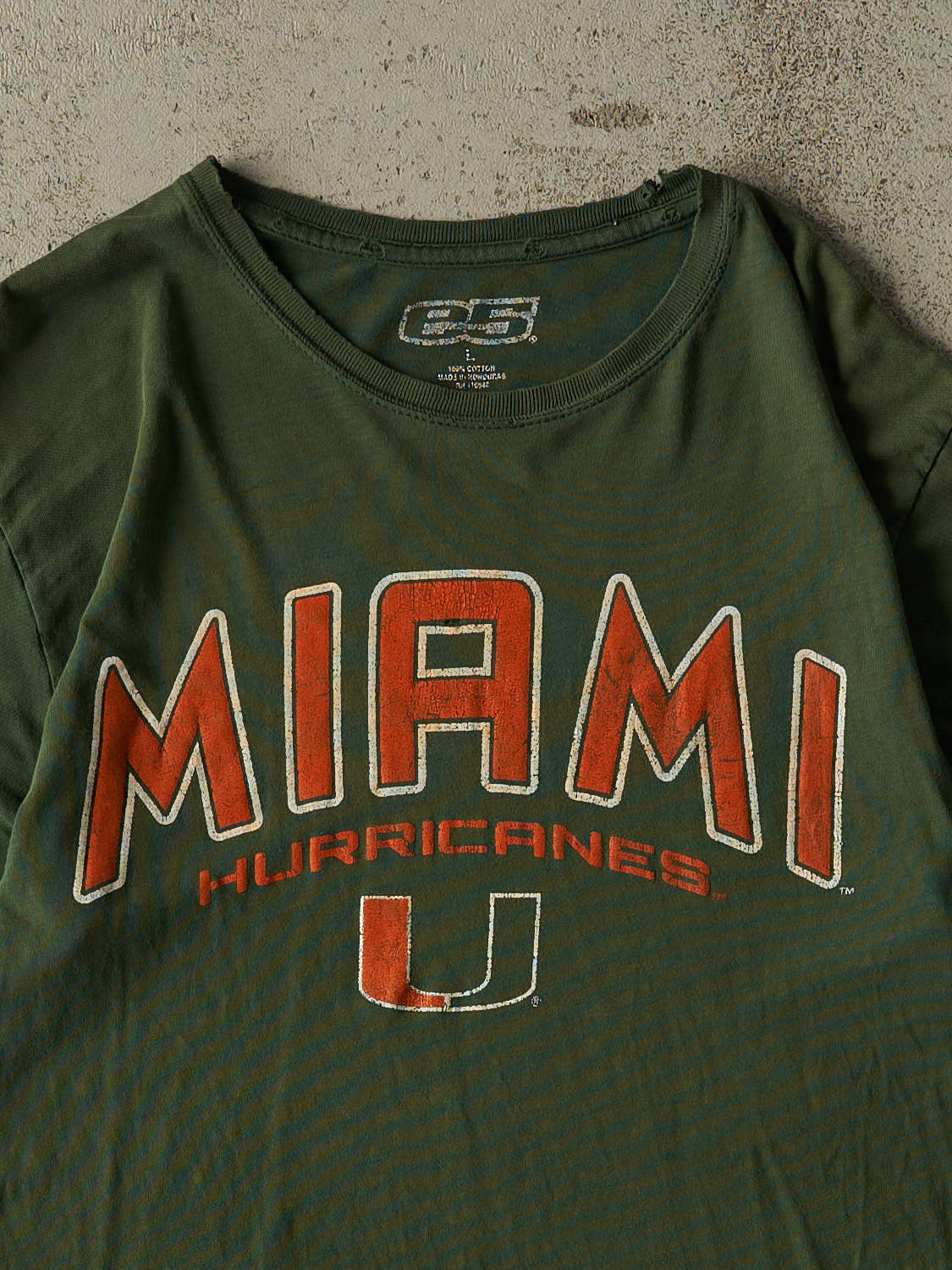 Vintage Y2K Sun Faded Green University of Miami Hurricanes Tee (S/M)