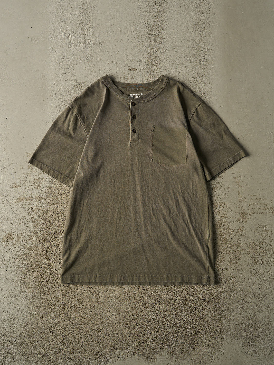 Vintage Y2K Sun Faded Green Carhartt Quarter Button Ghost Pocket Tee (L/XL)