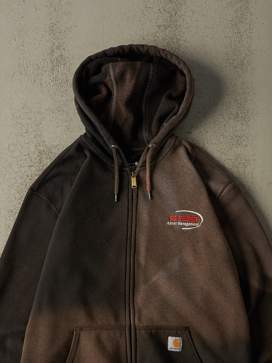 Vintage Y2K Sun Faded Black Carhartt Embroidered Zip Up Hoodie (XL)
