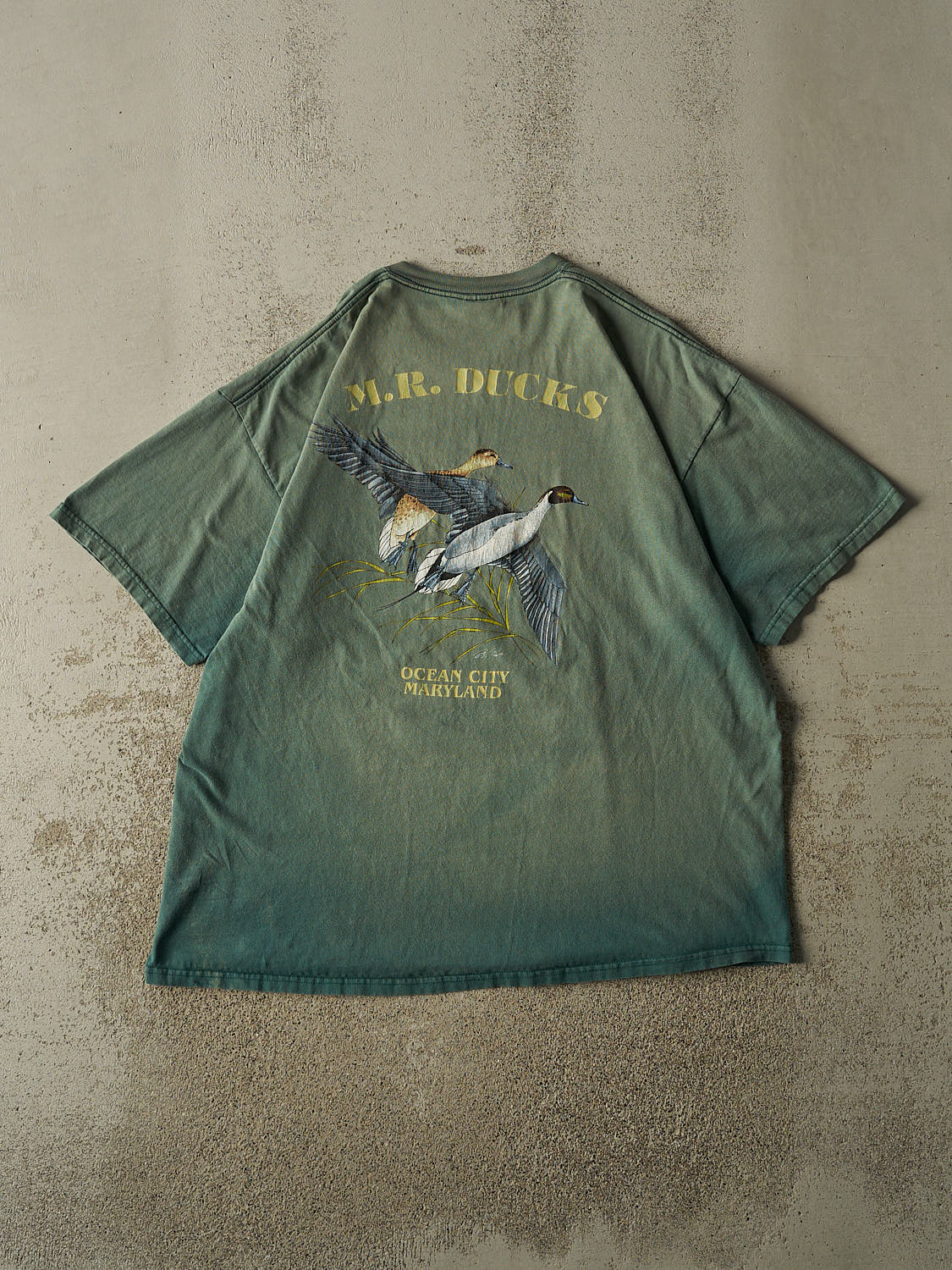 Vintage 01' Sun Faded Green M.R. Ducks Ocean City Maryland Tee (XL/XXL)