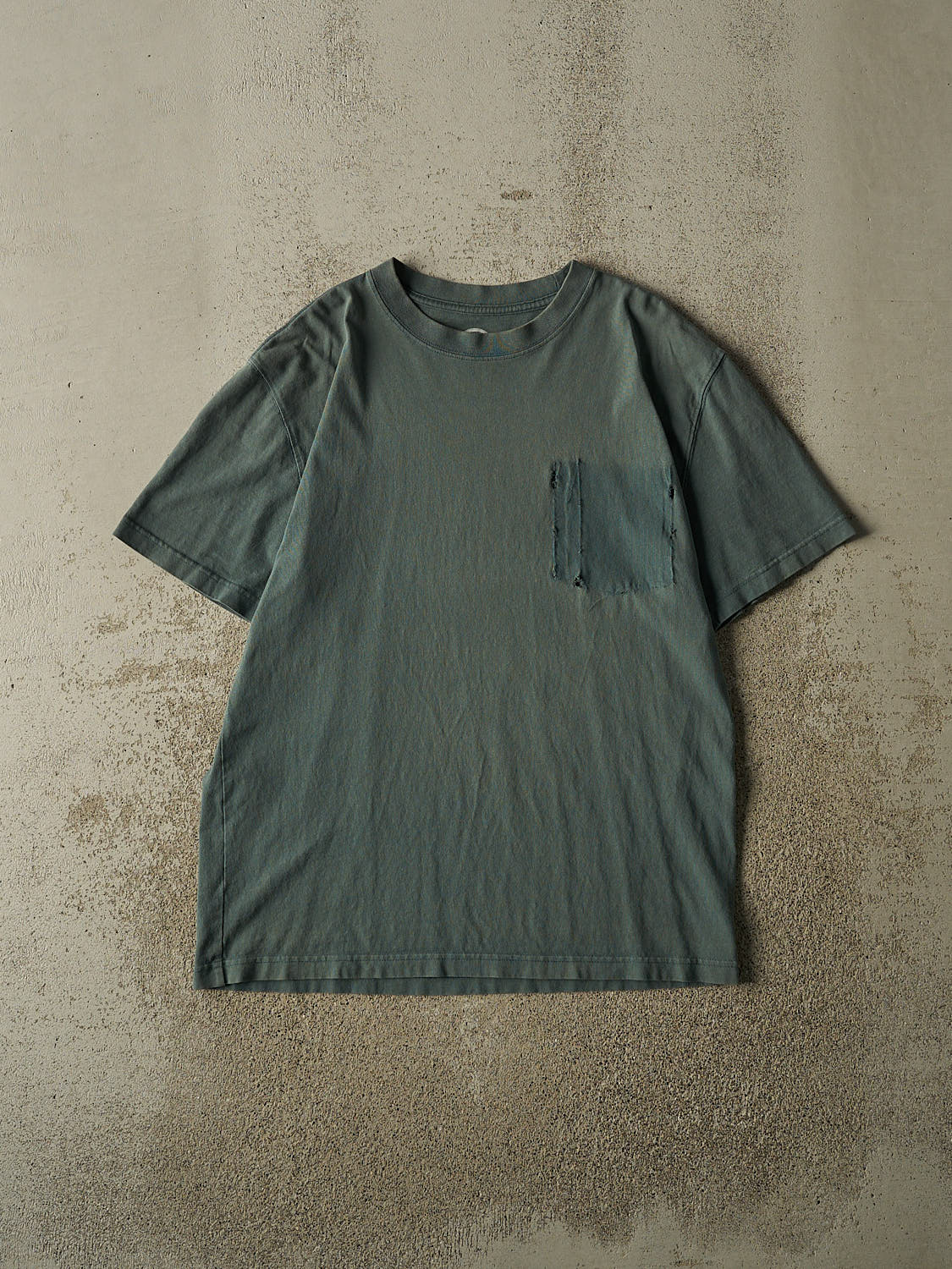Vintage Y2K Sun Faded Green Ghost Pocket Tee (L)