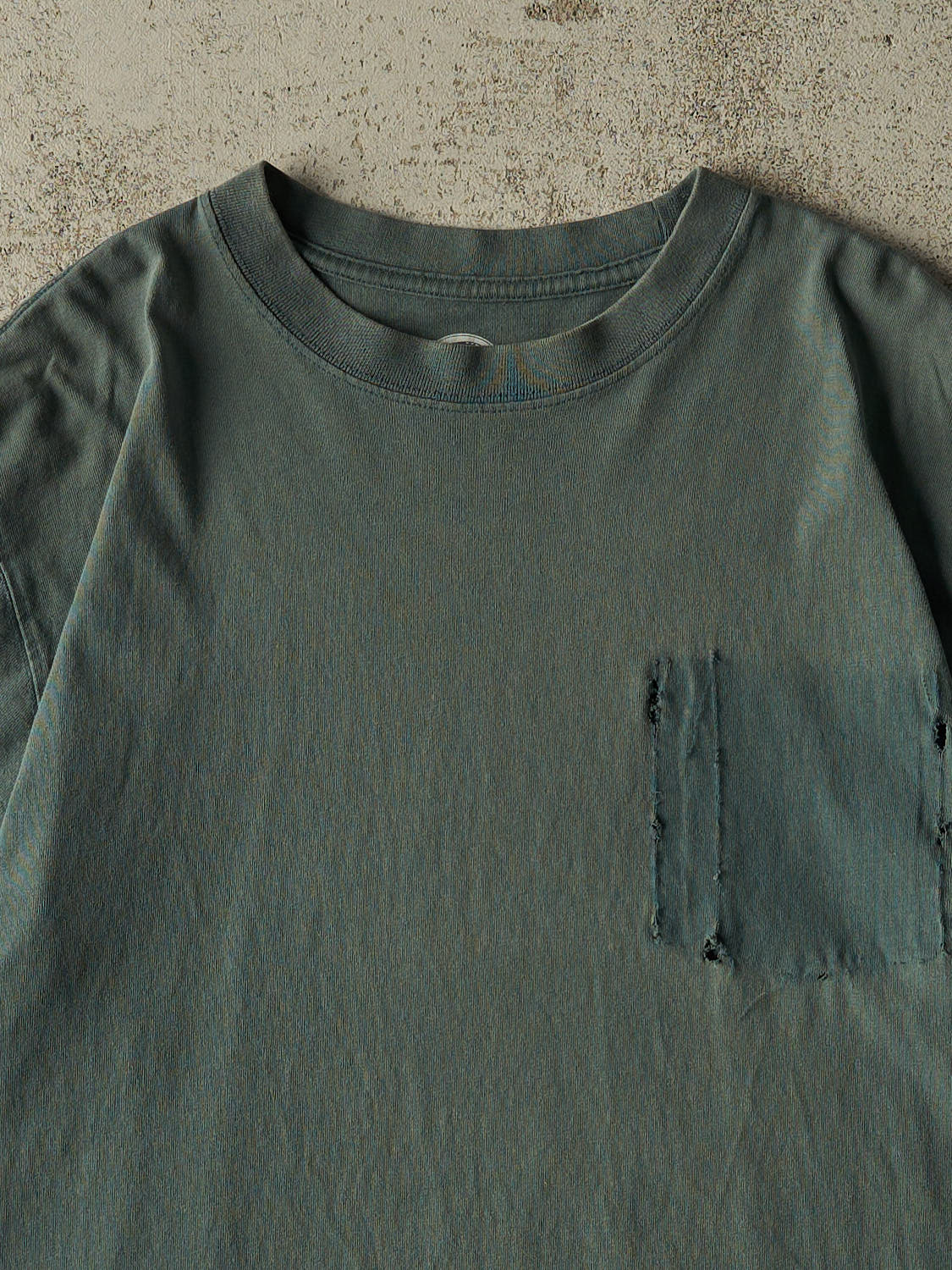 Vintage Y2K Sun Faded Green Ghost Pocket Tee (L)