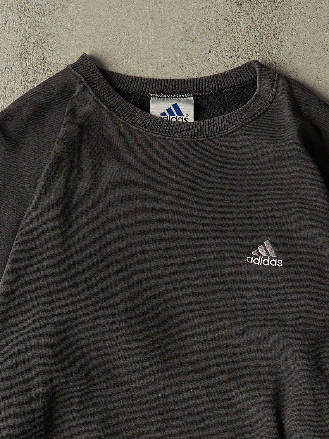 Vintage 90s Sun Faded Black Adidas Embroidered Crewneck (XXL/XXXL)