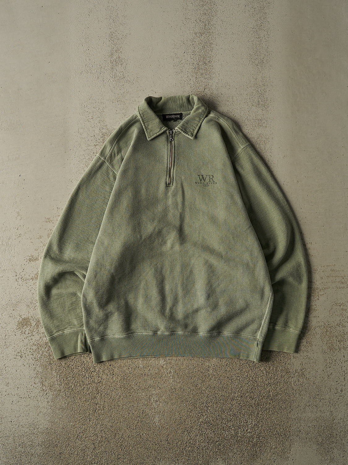 Vintage 90s Washed Green Wind River Quarter Zip Sweater (XL)