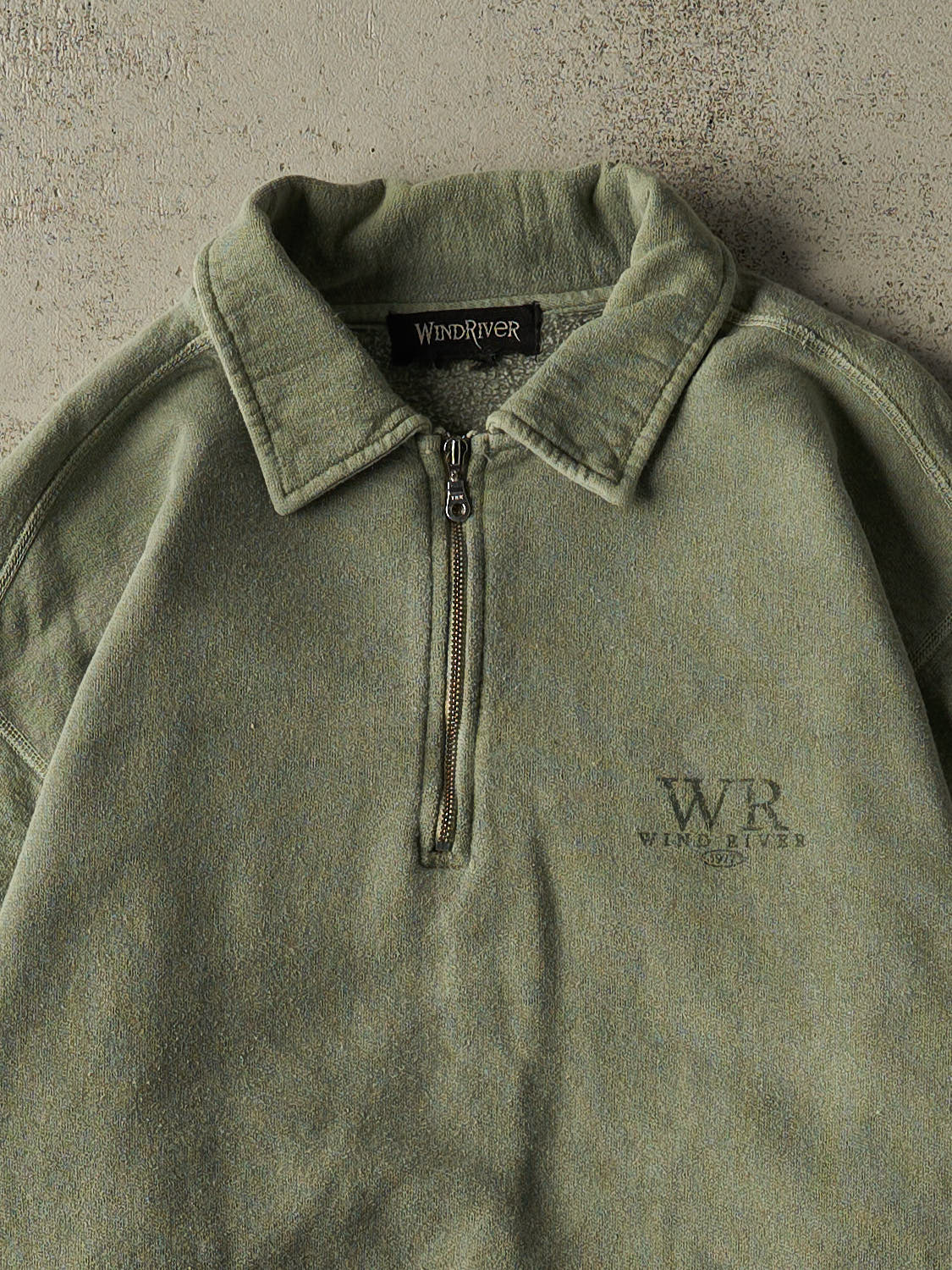 Vintage 90s Washed Green Wind River Quarter Zip Sweater (XL)