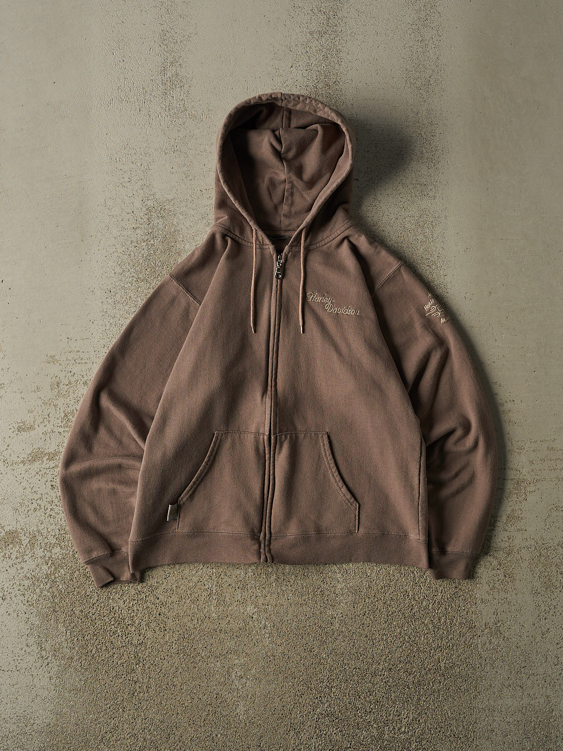 Vintage 90s Faded Brown Harley Davidson Arkport NY Zip Up Hoodie (XS)