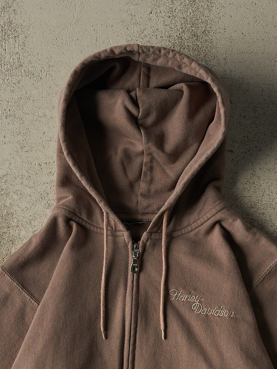 Vintage 90s Faded Brown Harley Davidson Arkport NY Zip Up Hoodie (XS)