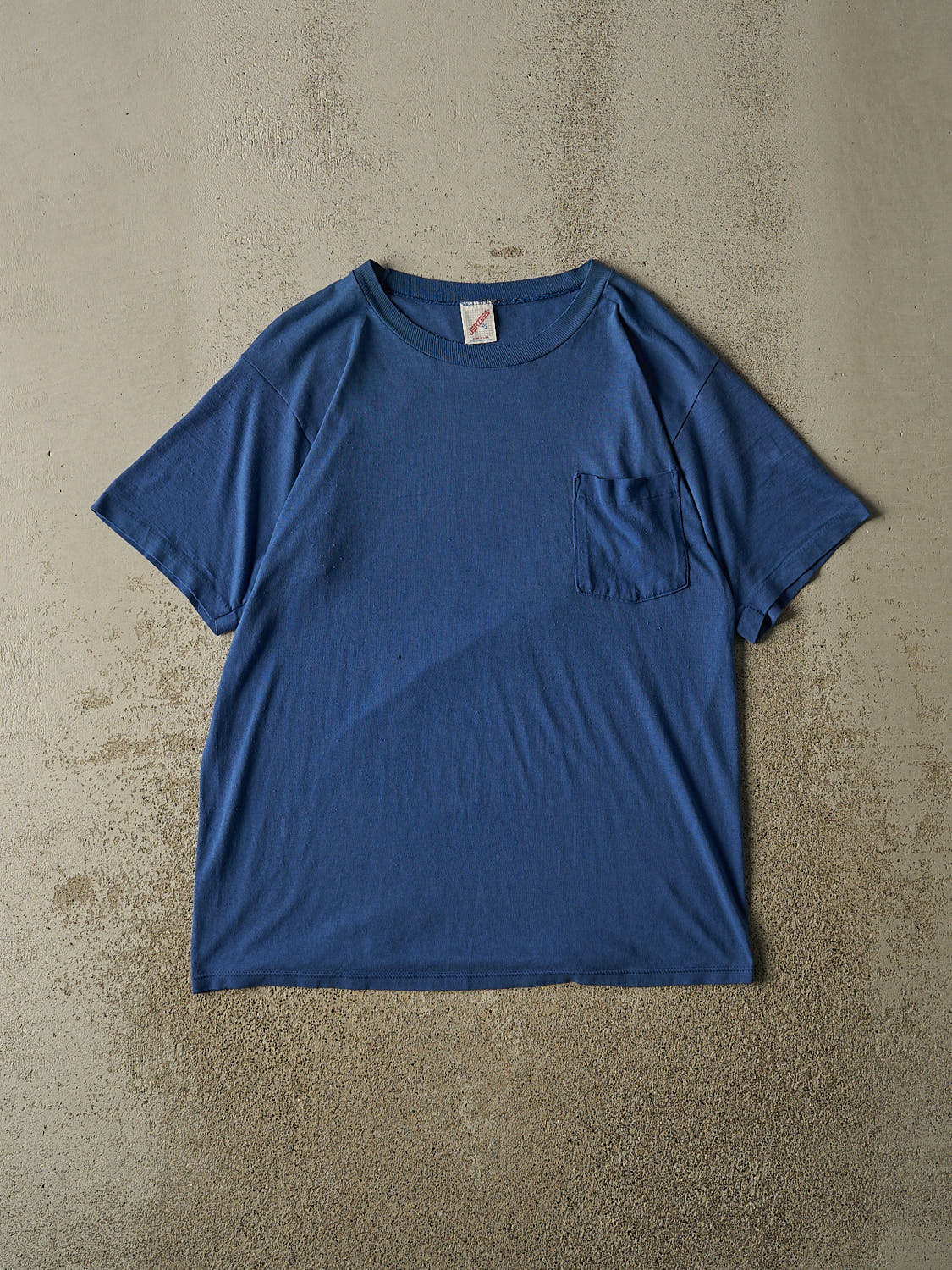 Vintage 80s Blue Blank Single Stitch Pocket Tee (L)