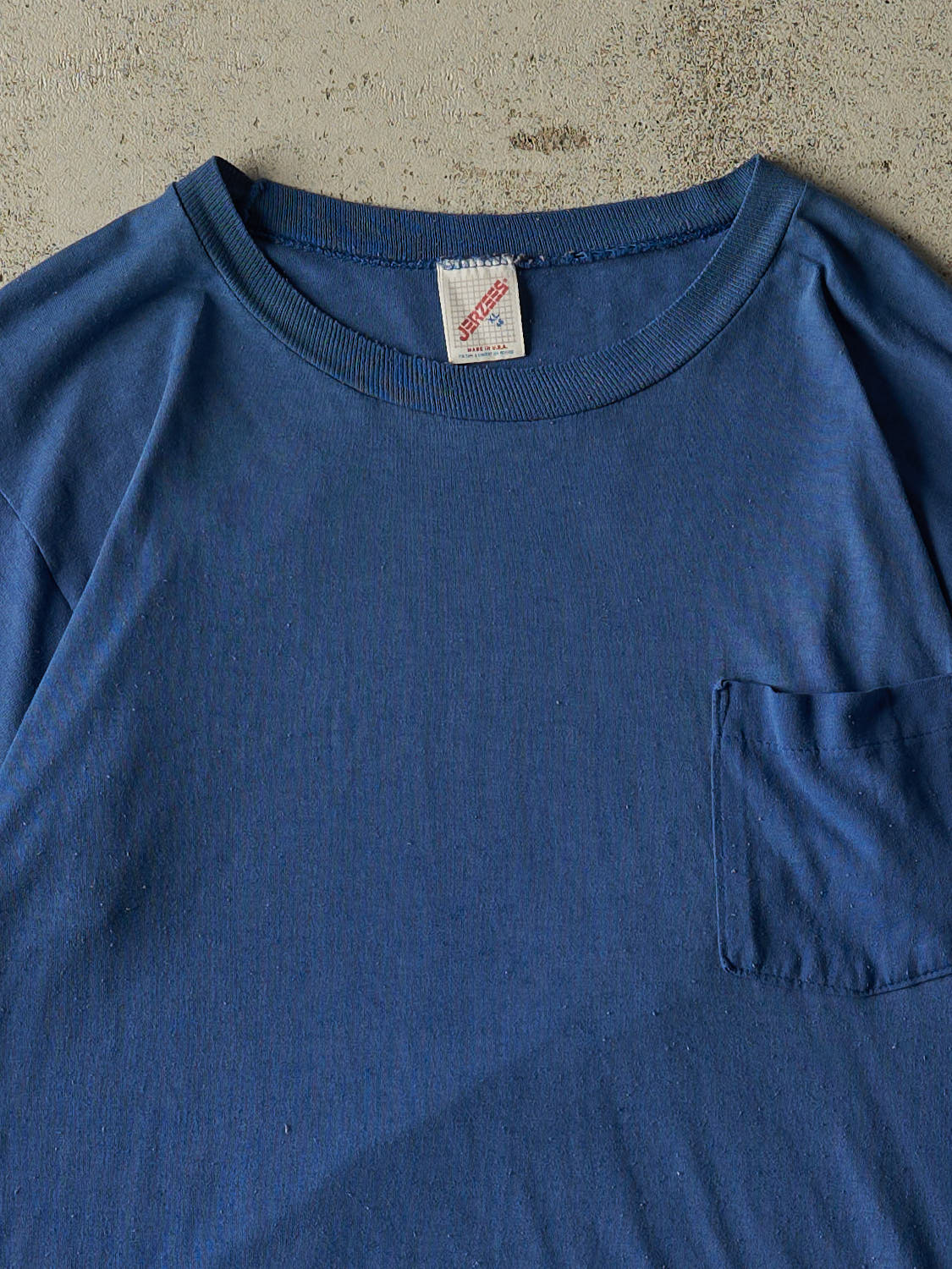 Vintage 80s Blue Blank Single Stitch Pocket Tee (L)