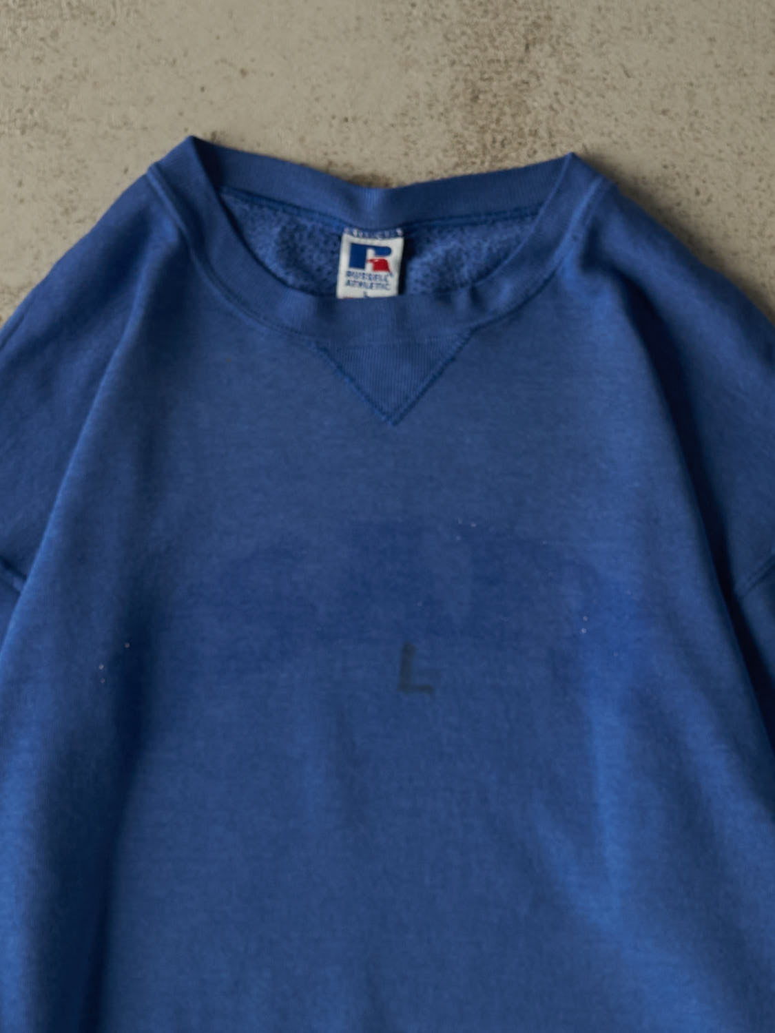 Vintage 90s Sun Faded Blue Russell Athletic Blank Crewneck (M/L)