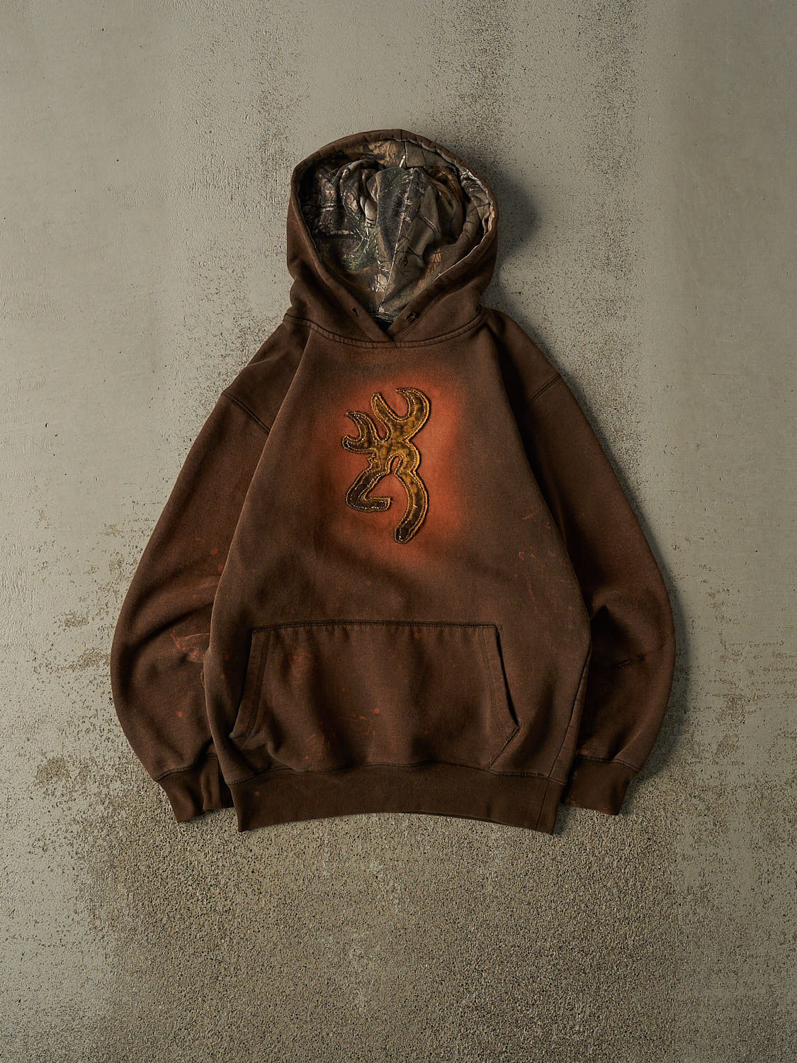Vintage Y2K Sun Faded Brown Browning Embroidered Ghost Logo Hoodie (S/M)