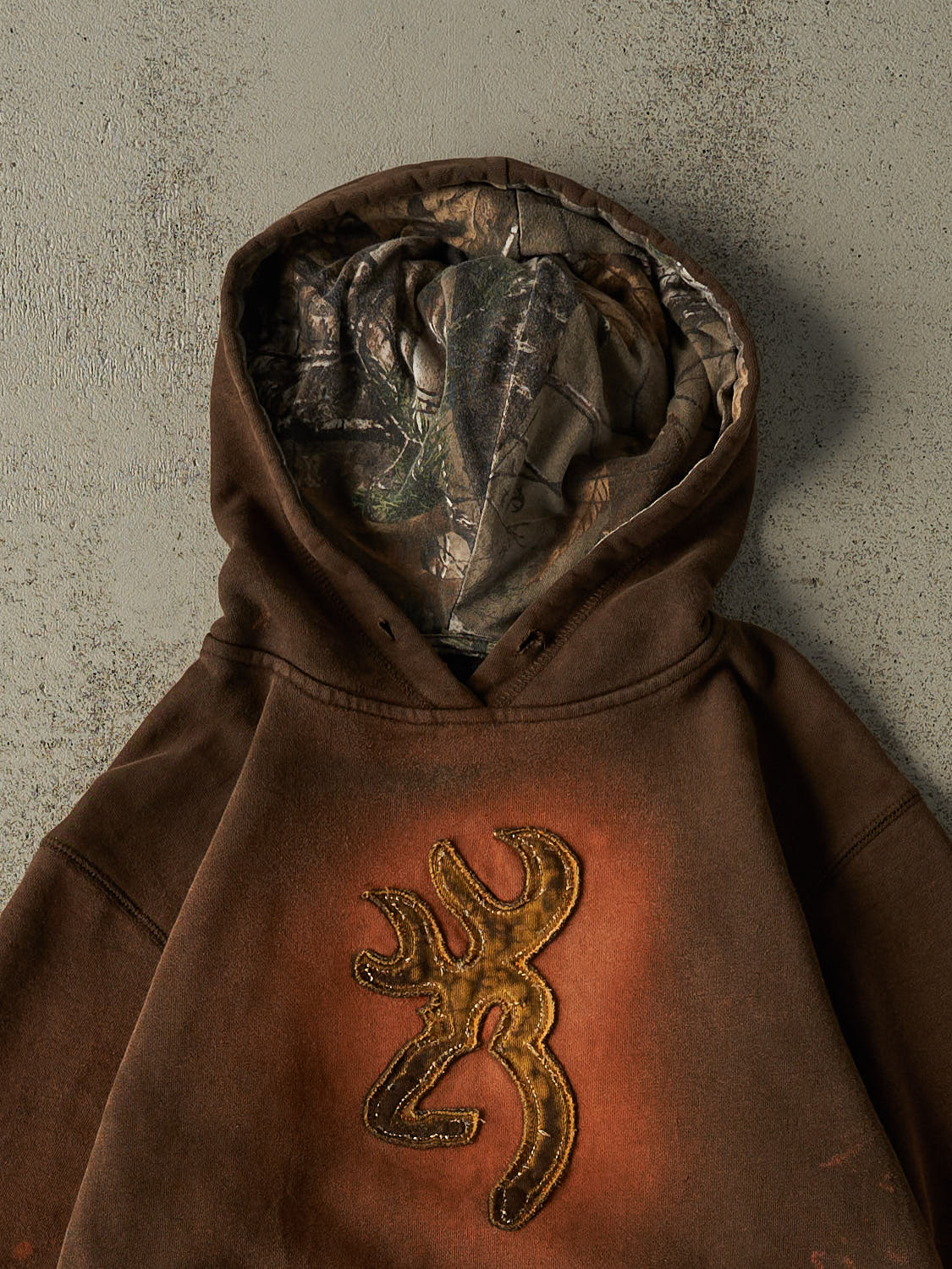 Vintage Y2K Sun Faded Brown Browning Embroidered Ghost Logo Hoodie (S/M)