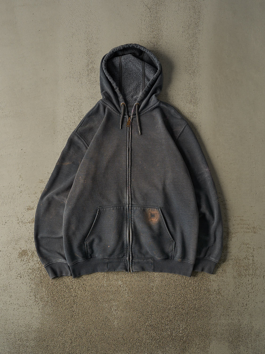 Vintage Y2K Sun Faded Grey Carhartt Zip Up Ghost Pocket Hoodie (XL)