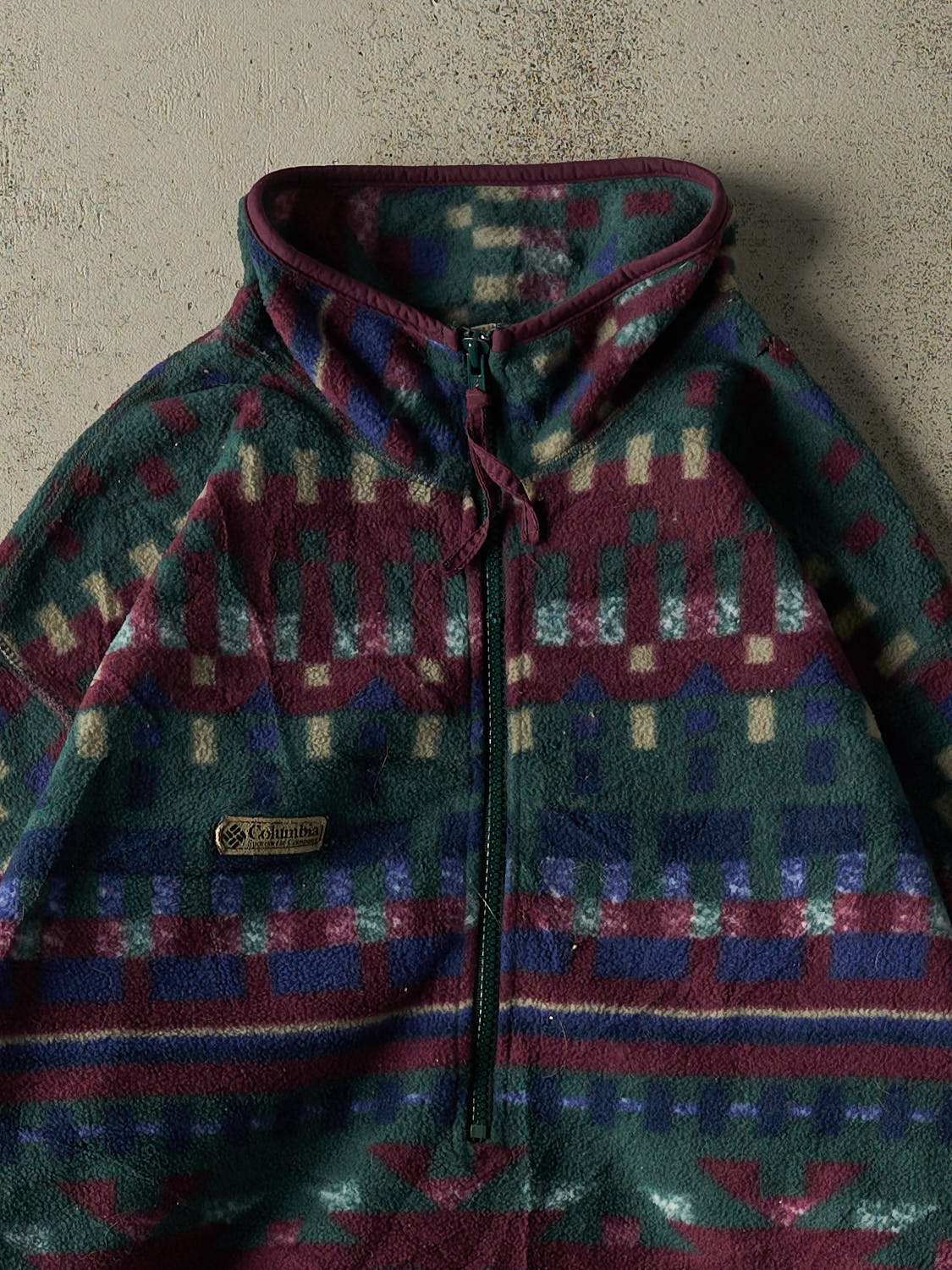 Vintage 90s Green Columbia Quarter Zip Patterned Fleece (M/L)