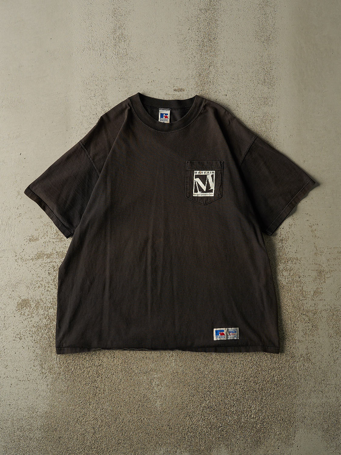 Vintage 90s Sun Faded Black Russell Athletic Mayfair Pocket Tee (L/XL)