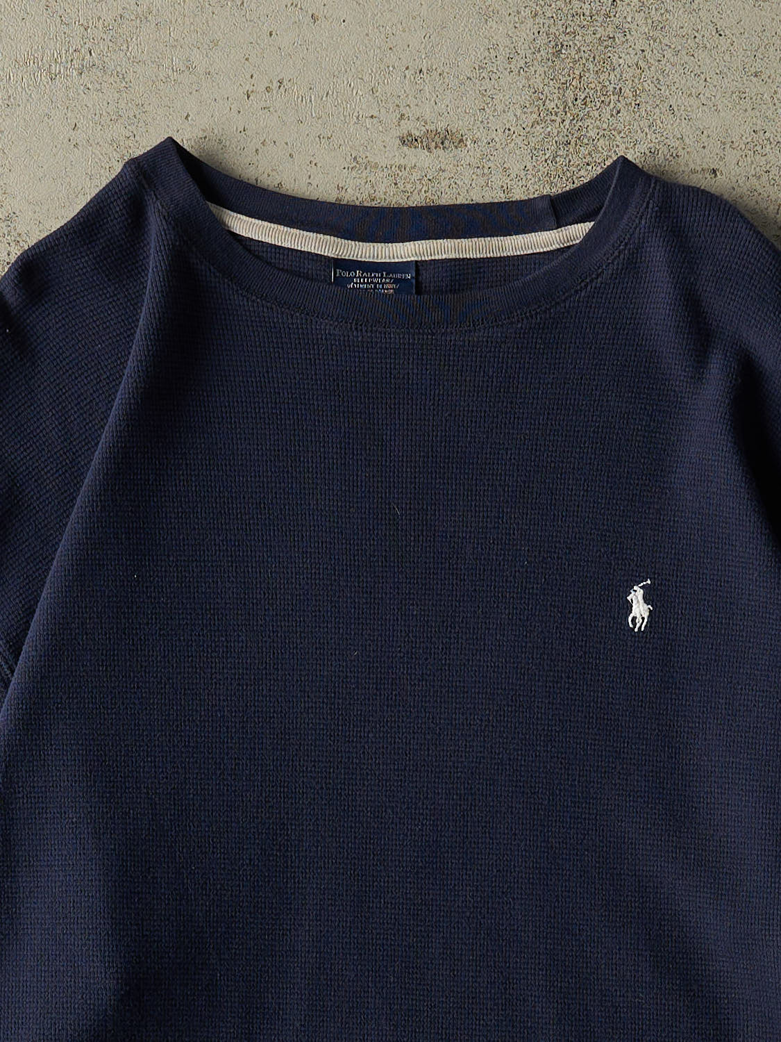 Vintage Y2K Navy Blue Polo Thermal Long Sleeve (XXL)