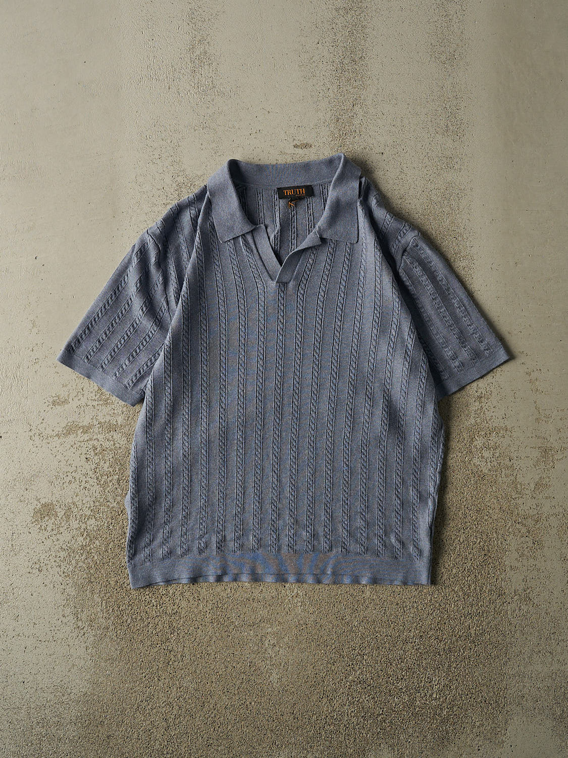 Vintage 90s Blue Cable Knit Collared Tee (M/L)