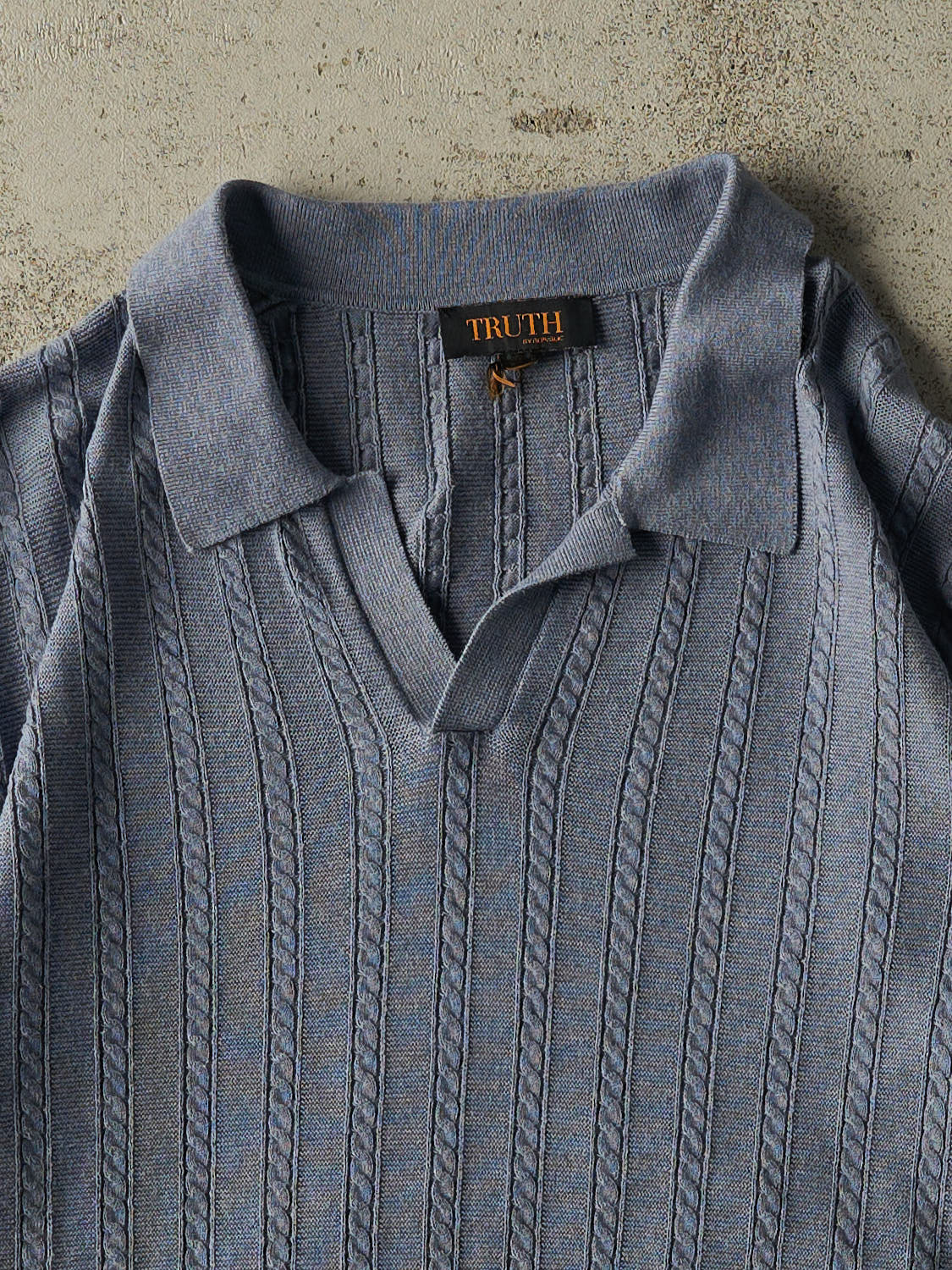 Vintage 90s Blue Cable Knit Collared Tee (M/L)