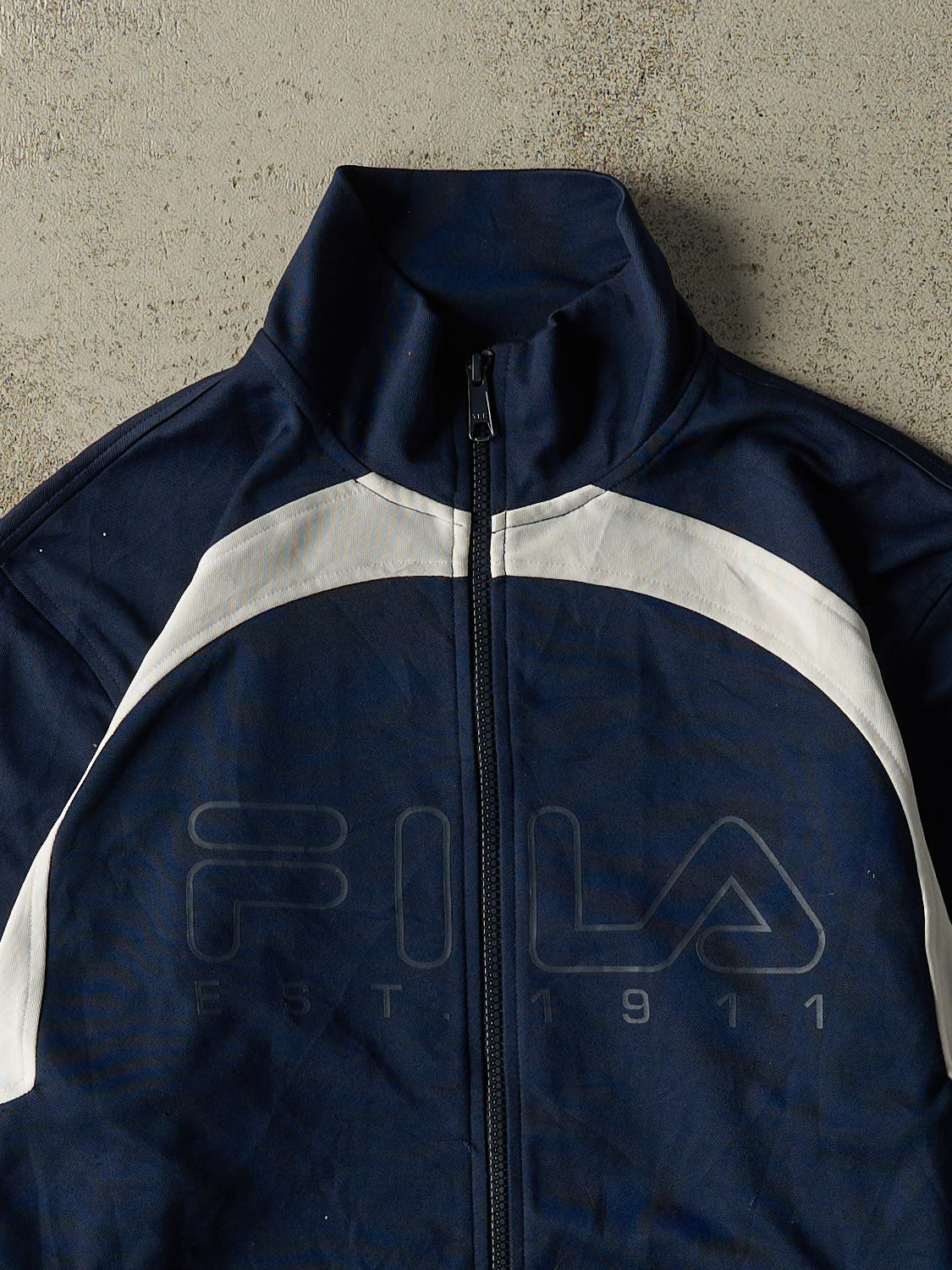 Vintage Y2K Navy Blue Fila Zip Up Track Sweater (S/M)