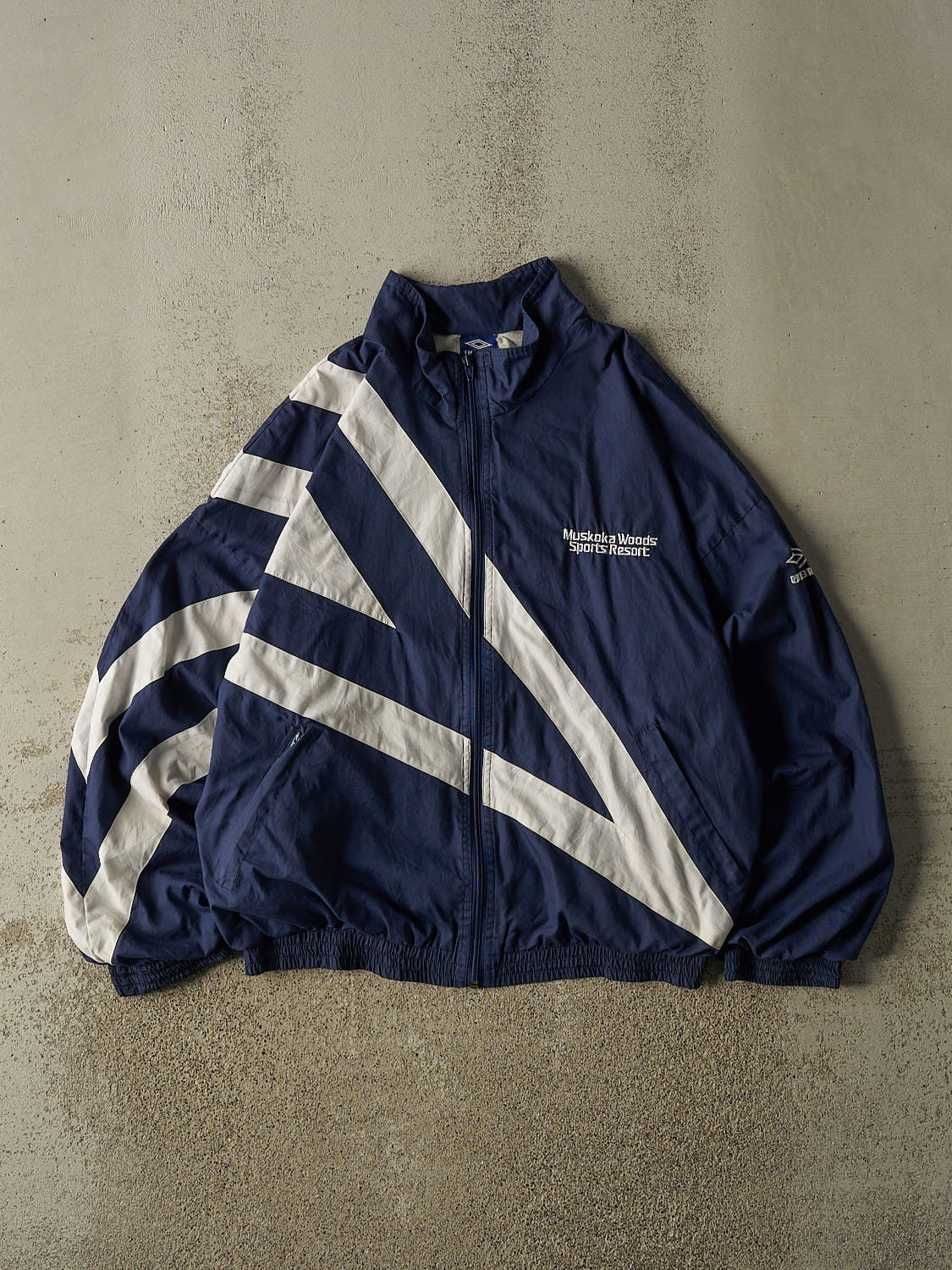 Vintage 90s Navy Blue Umbro Muskoka Woods Zip Up Windbreaker Jacket (L/XL)